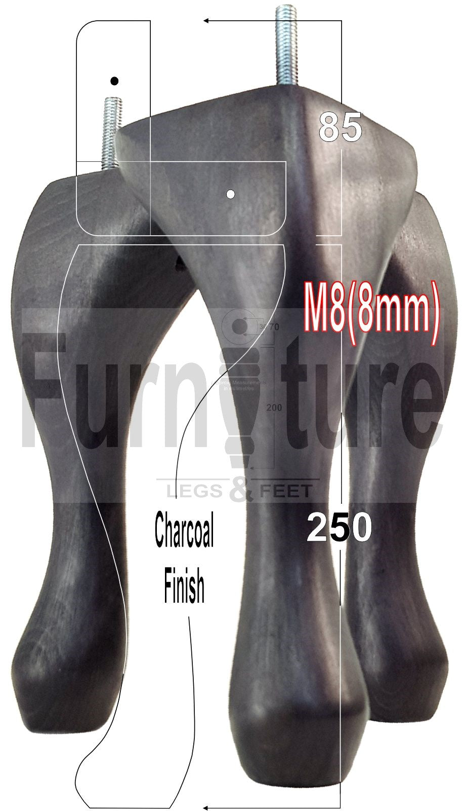 4 Replacement Traditional Queen Anne Furniture Leg 250mm High Sofa Chair Beds M8