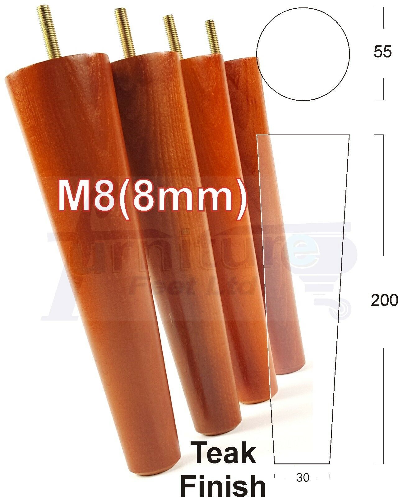 4 Retro Turned Wood Replacement Furniture Chair Legs M8 Footstool Settee Sofa Feet 200mm High