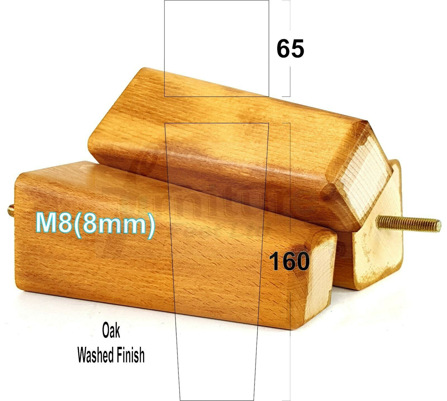 4x Wooden Furniture Legs 160mm High Replacement Square Tapered Feet 8mm