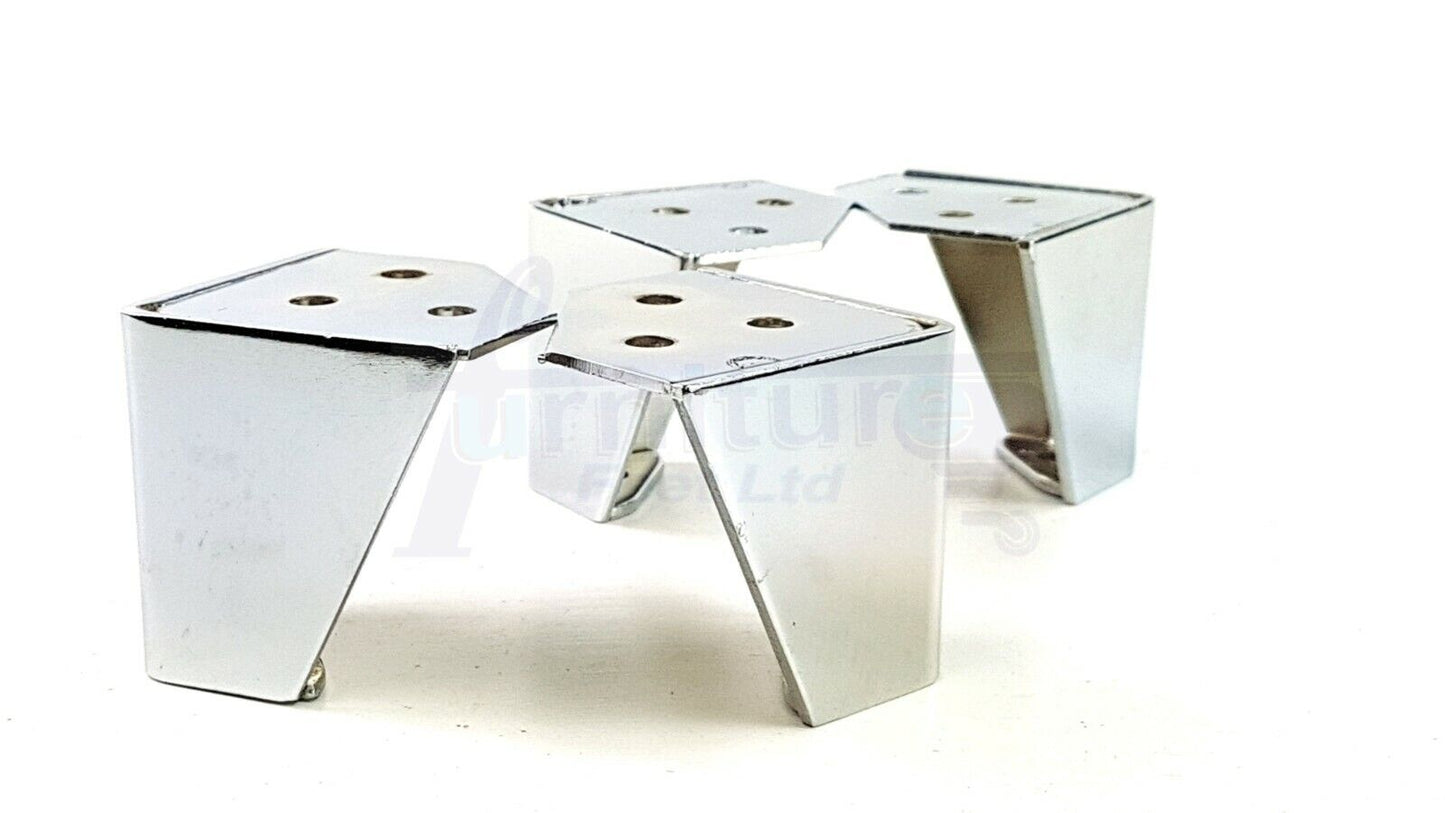 4 Metal Furniture Legs 60mm High Chrome Corner Feet Sofa Chair Beds Cabinets