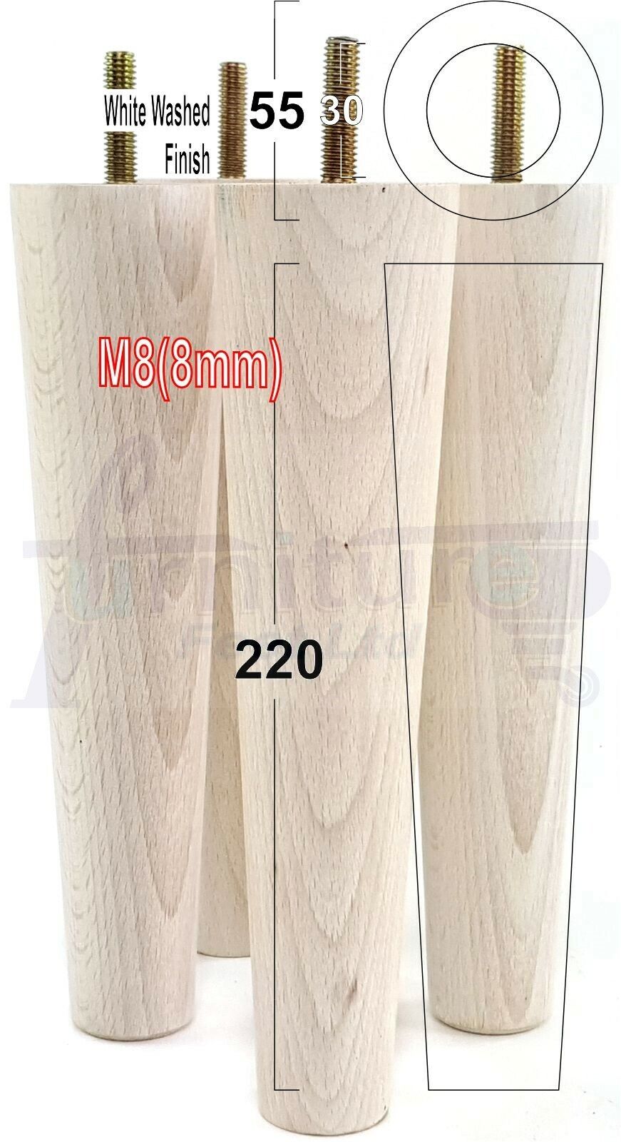 4 Retro Wood Replacement Furniture Chair Legs M8 Footstool Settee Sofa Feet 220mm High