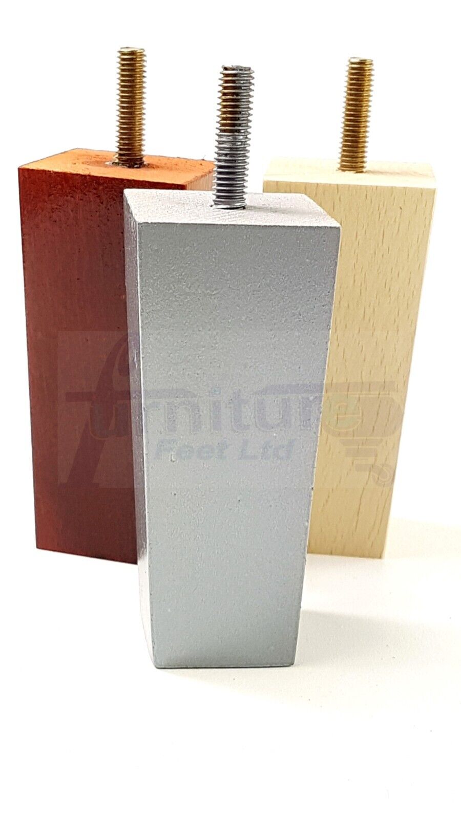 4x Solid Wood Block Furniture Legs Replacement Square Feet 100mm High M8(8mm)
