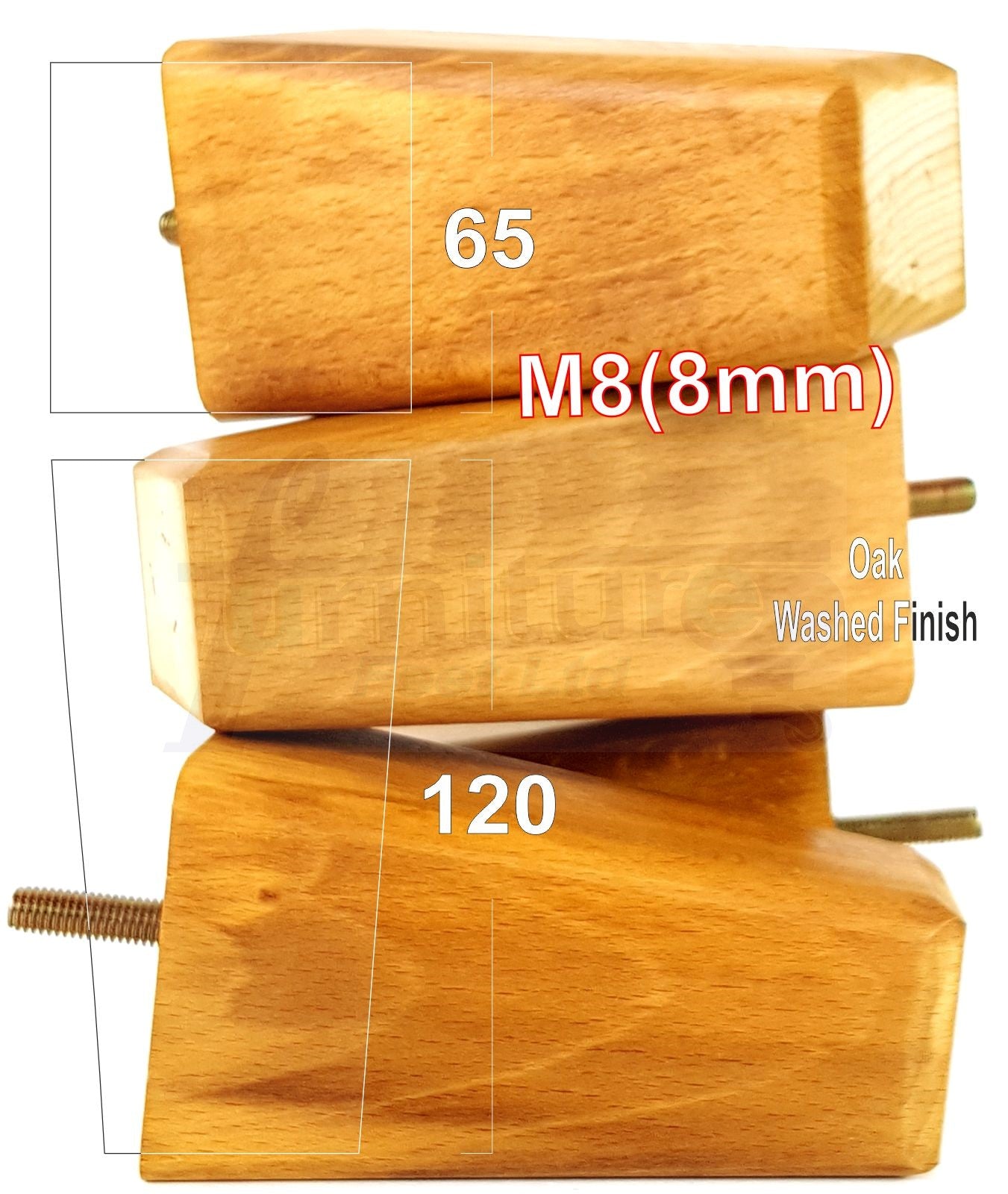 4x Wooden Furniture Legs 120mm High Replacement Square Tapered Feet 8mm