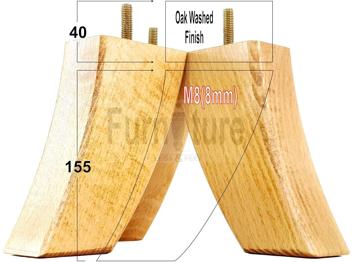 SET OF 4 WOODEN FURNITURE FEET 155mm HIGH REPLACEMENT SOFA LEGS 8mm Thread