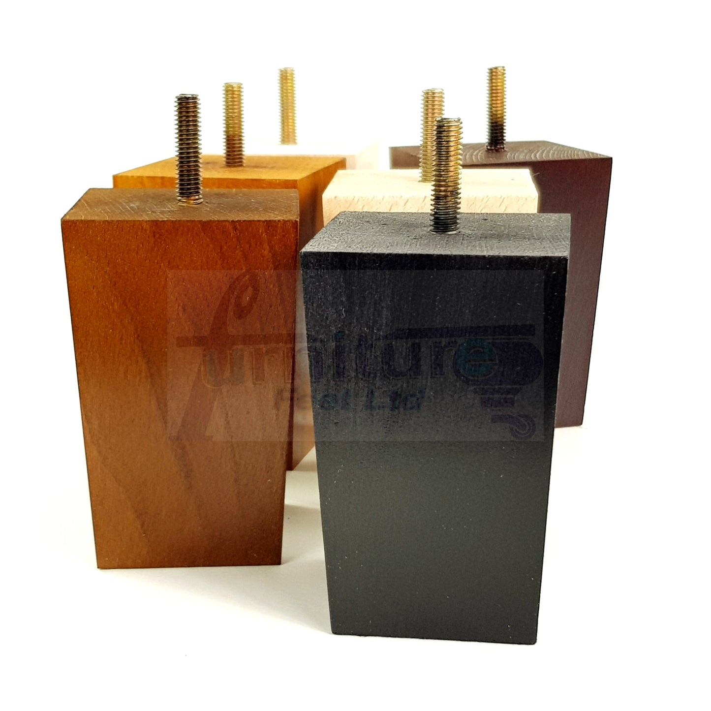 Solid Wood Furniture Feet Square Replacement Block Tapered Legs 100mm High M8 Set of 4 Sofa Chairs Stools Cabinets Beds