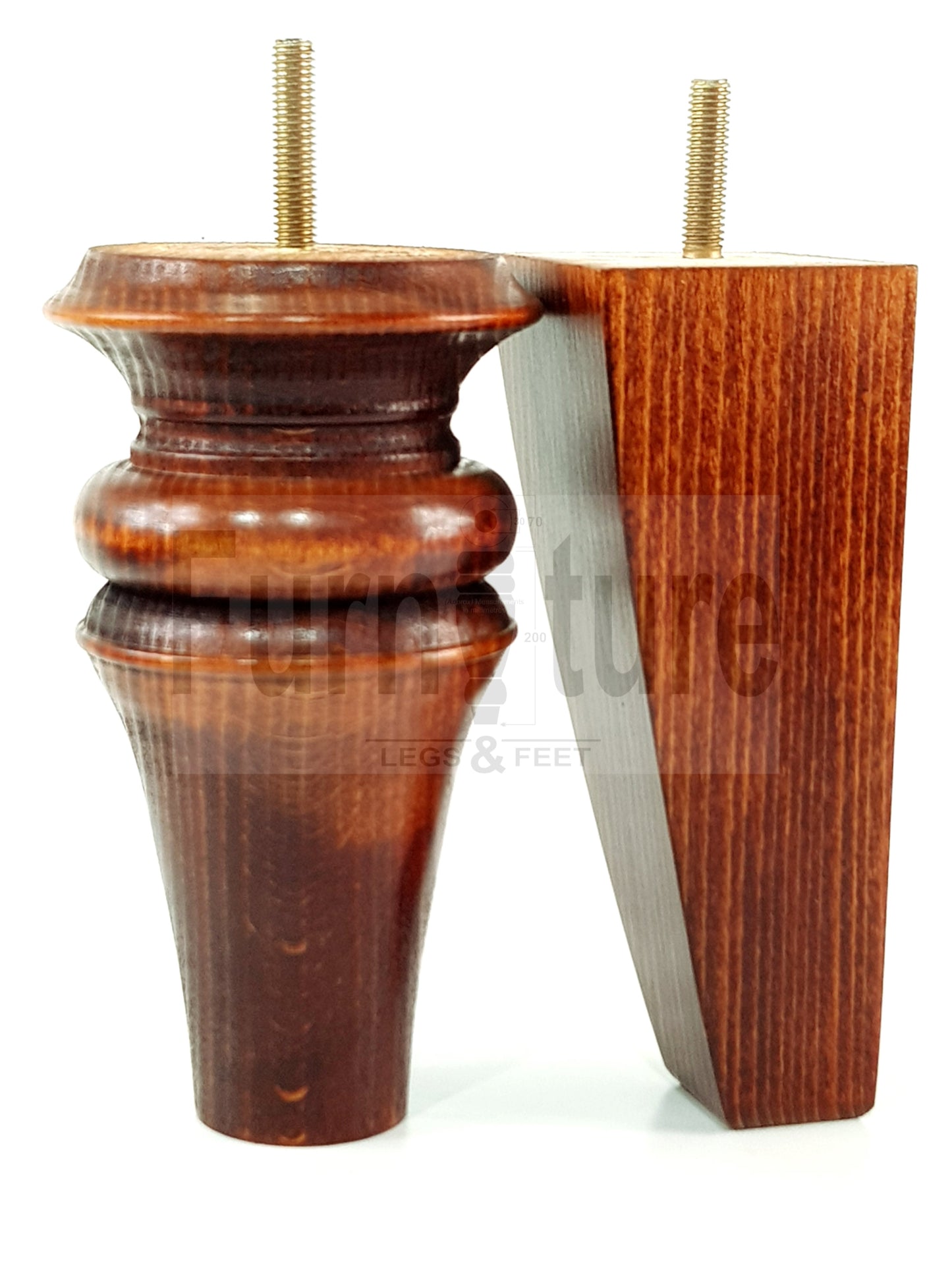 2x Turned & 2x Curved Back Wooden Feet Replacement Furniture Legs 150mm M8(8mm)