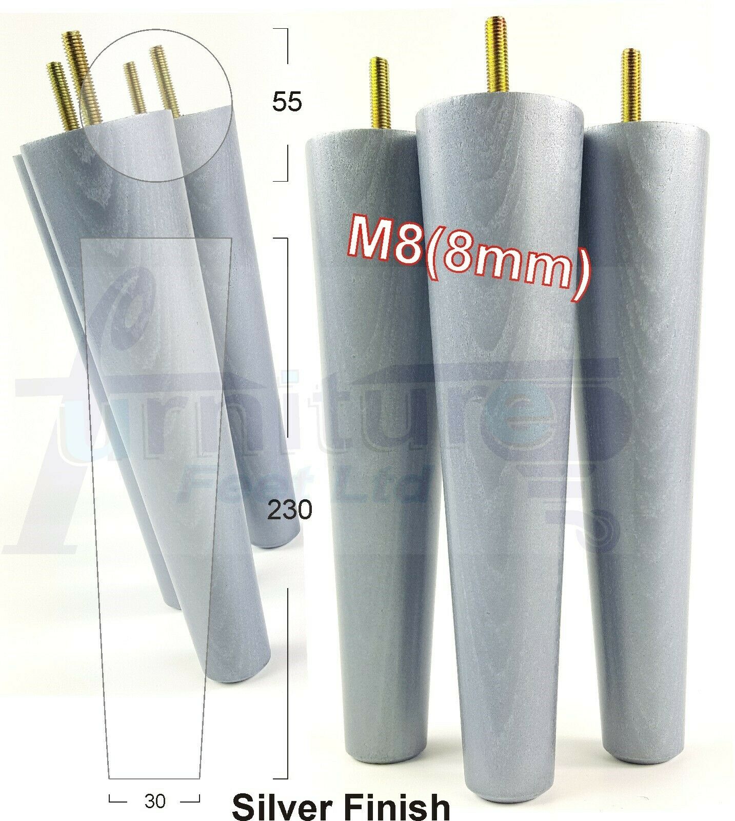 4 Solid Retro Wood Replacement Furniture Chair Legs M8 Settee Sofa Feet 230mm High