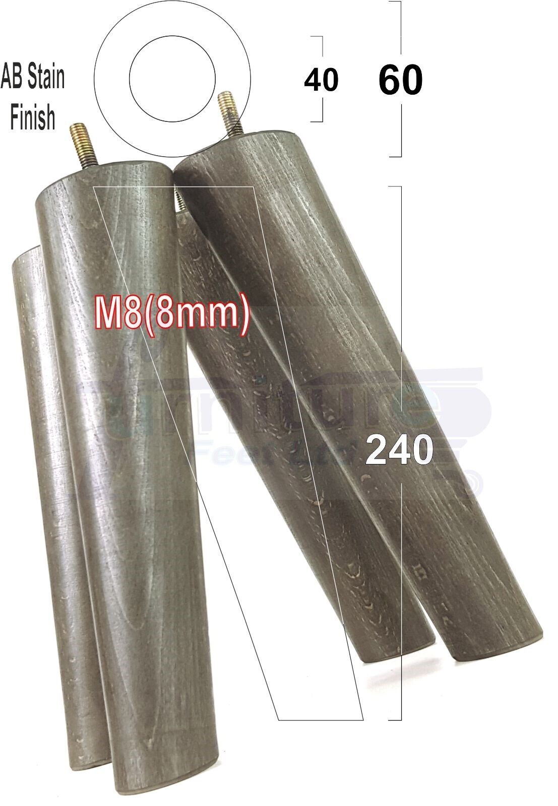 4x Wood Replacement Angled Furniture Chair Legs M8 Settee Sofa Feet 240mm High