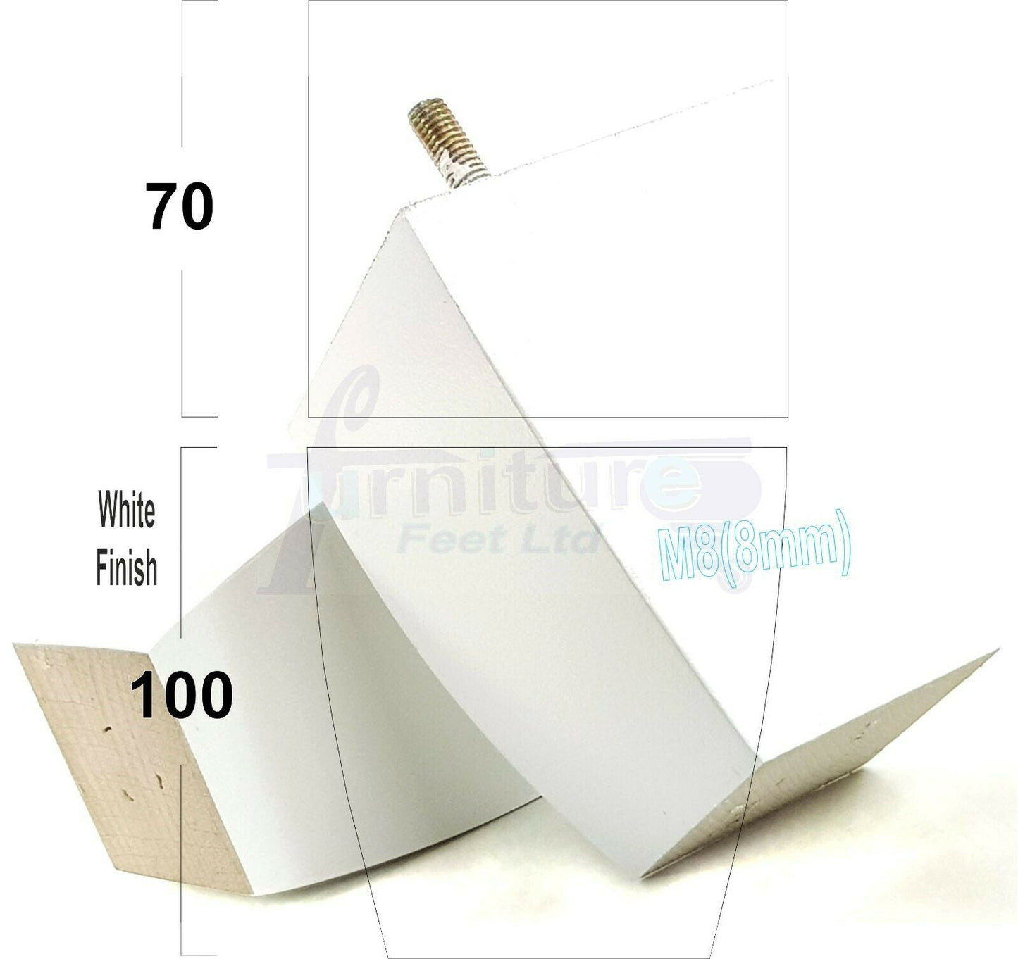 Set Of 4 Solid Wood Square Block Furniture Feet Replacement Legs 100mm High M8(8mm)