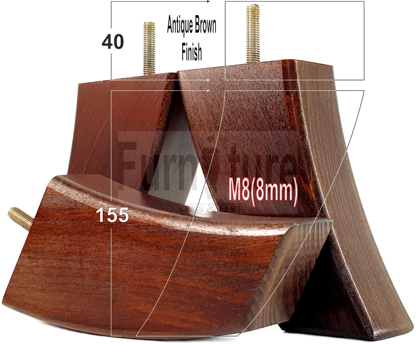 SET OF 4 WOODEN FURNITURE FEET 155mm HIGH REPLACEMENT SOFA LEGS 8mm Thread