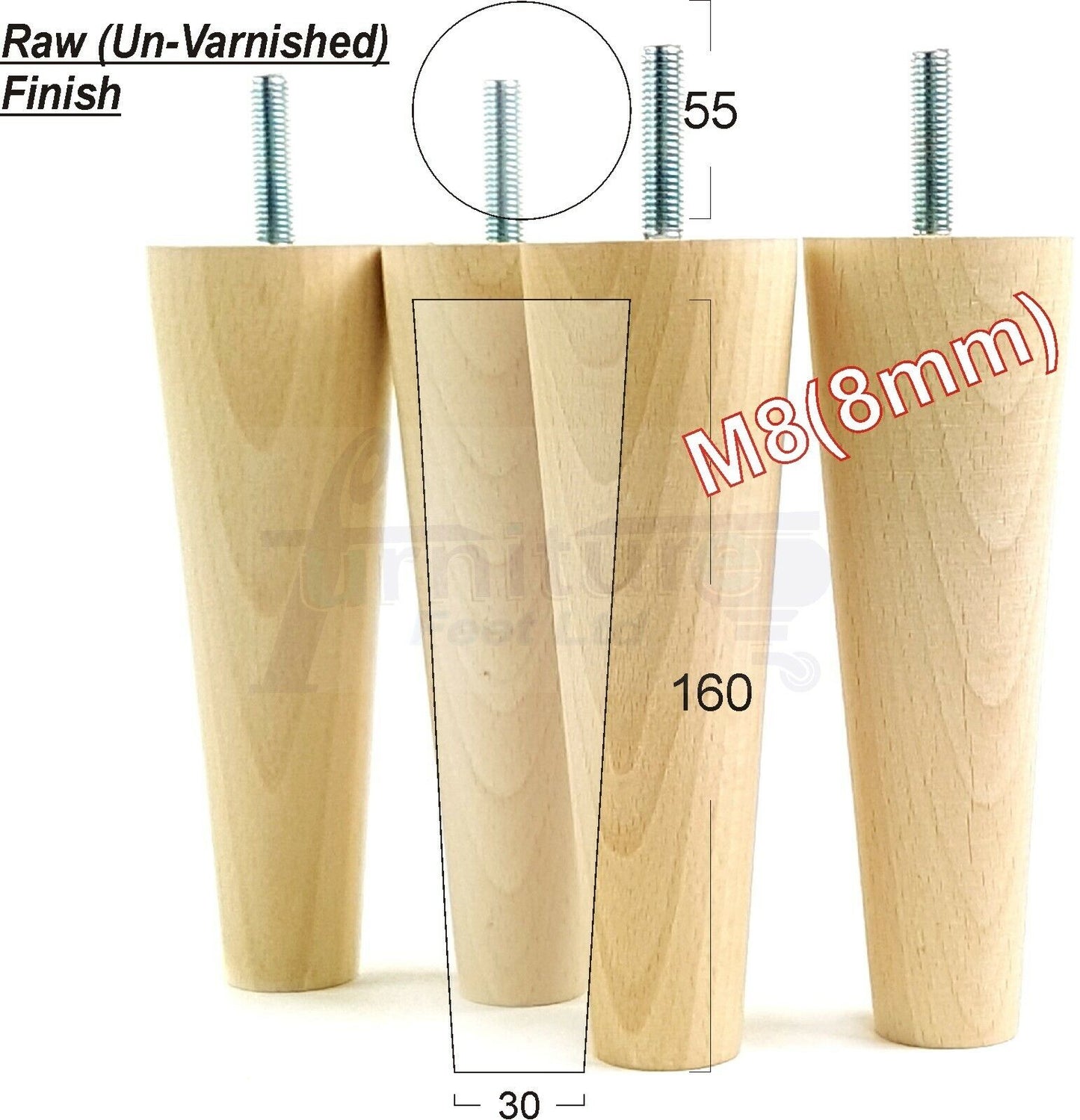 4 Solid Wood Replacement Furniture Chair Legs M8 Settee Sofa Feet 160mm High