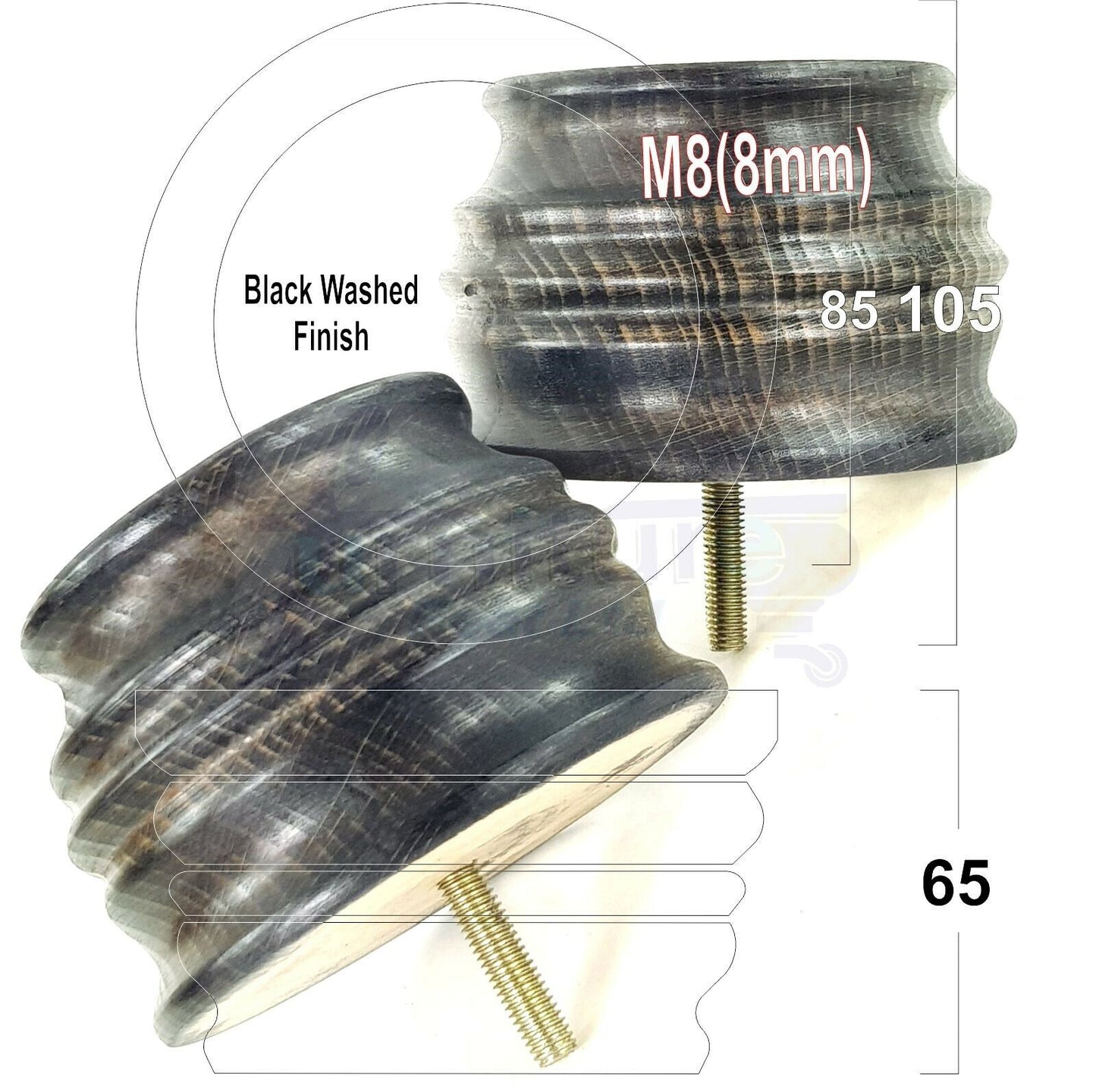 4x Turned Wooden Furniture Replacement Legs 65mm High 8mm Tread