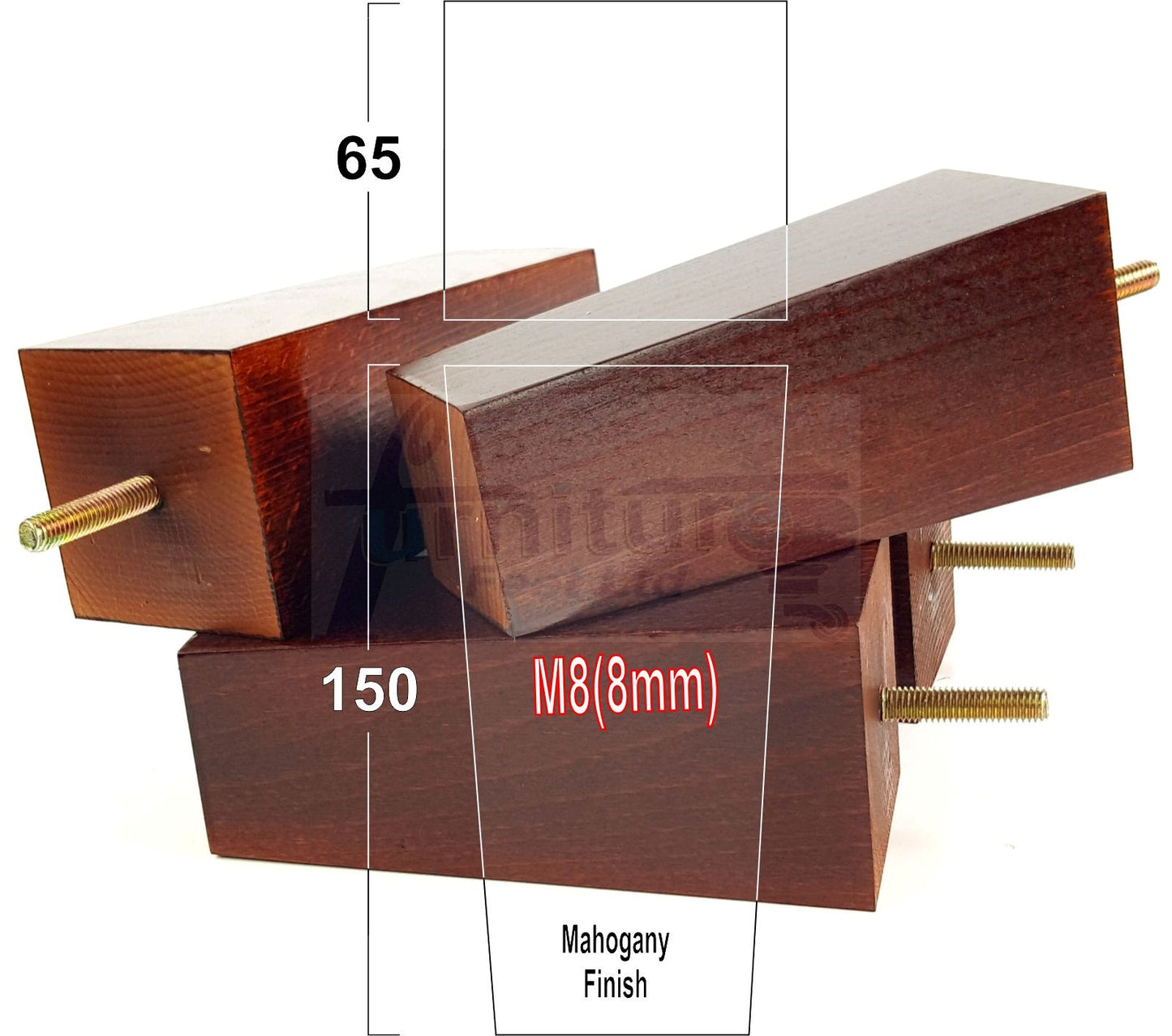 4 Solid Wood Furniture Feet Square Replacement Block Tapered Legs 150mm High M8 Sofa Chairs Stools Cabinets Beds