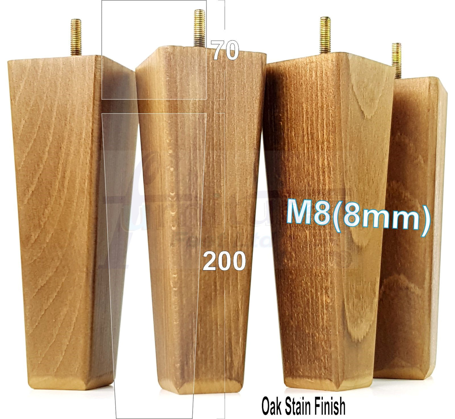 4x Wooden Furniture Legs 200mm High Replacement Square Tapered Feet 8mm