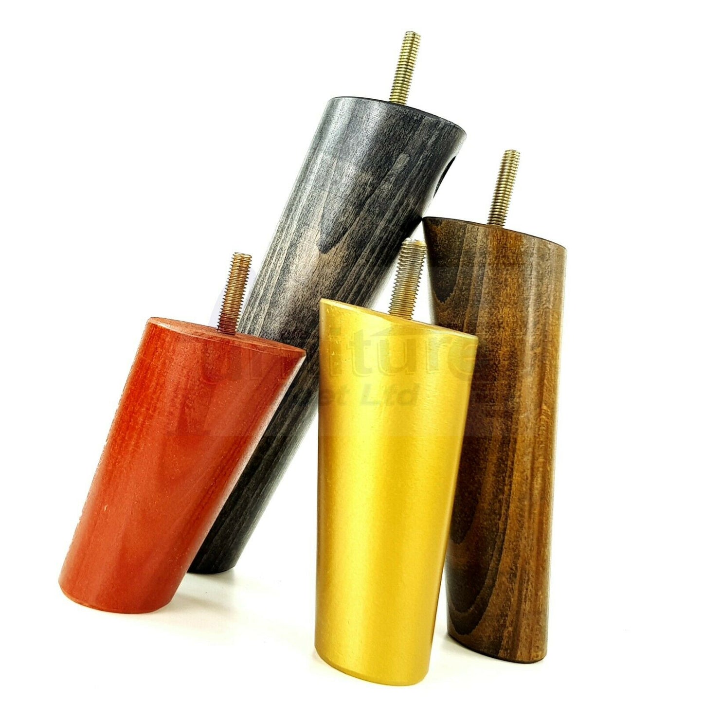 4 Solid Wood Turned Furniture Feet Replacement Mid Centry Angled Retro Legs 200mm High M8 Sofa Chairs Stools Cabinets Beds