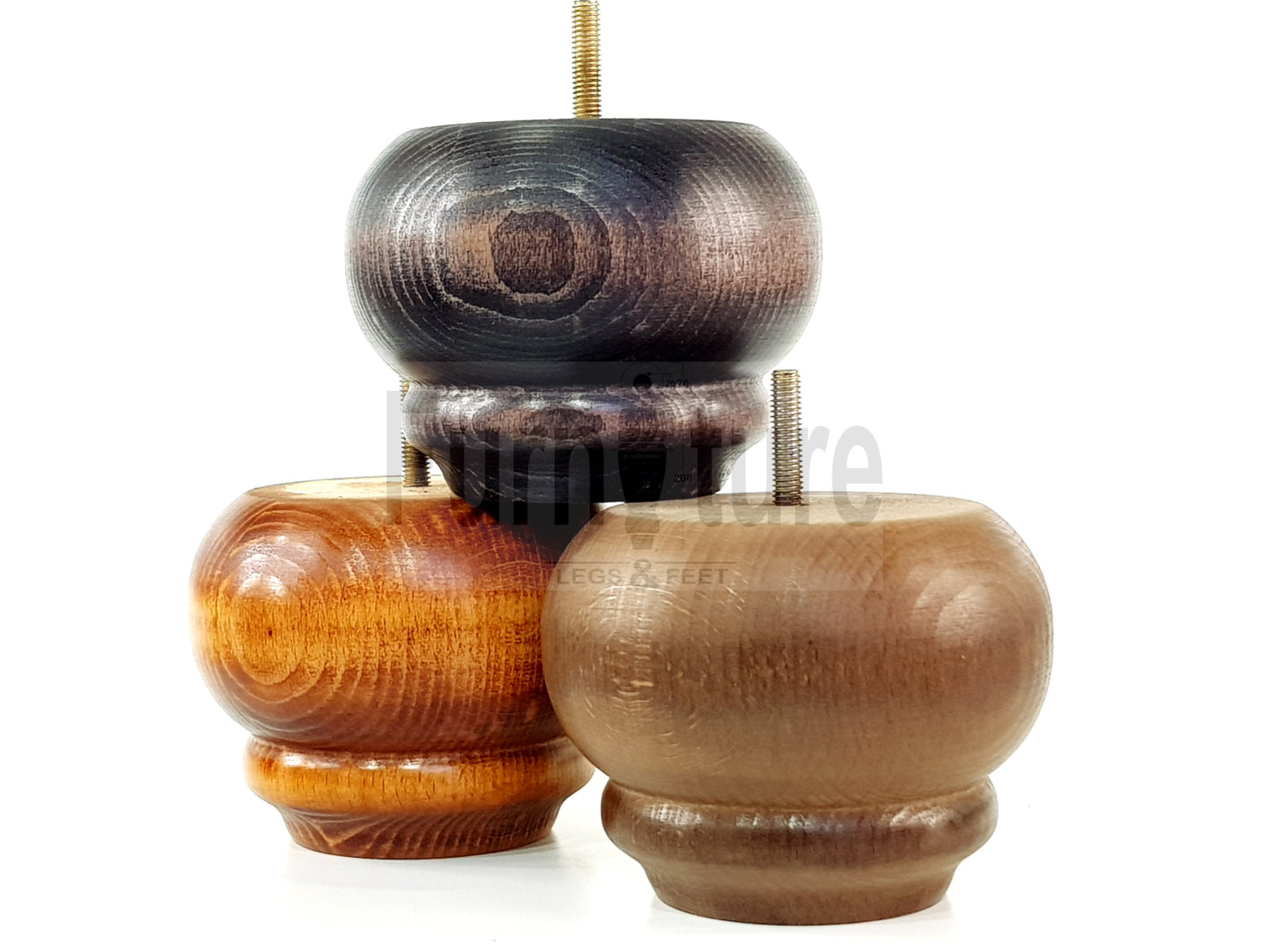 4 Turned Wooden Furniture Legs Replacement Feet 50mm High 10mm Thread For Settees, Chairs