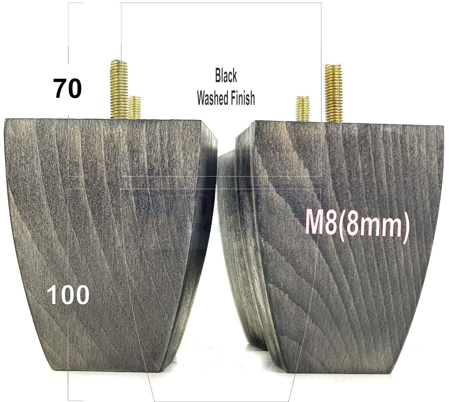 Set Of 4 Solid Wood Square Block Furniture Feet Replacement Legs 100mm High M8(8mm)