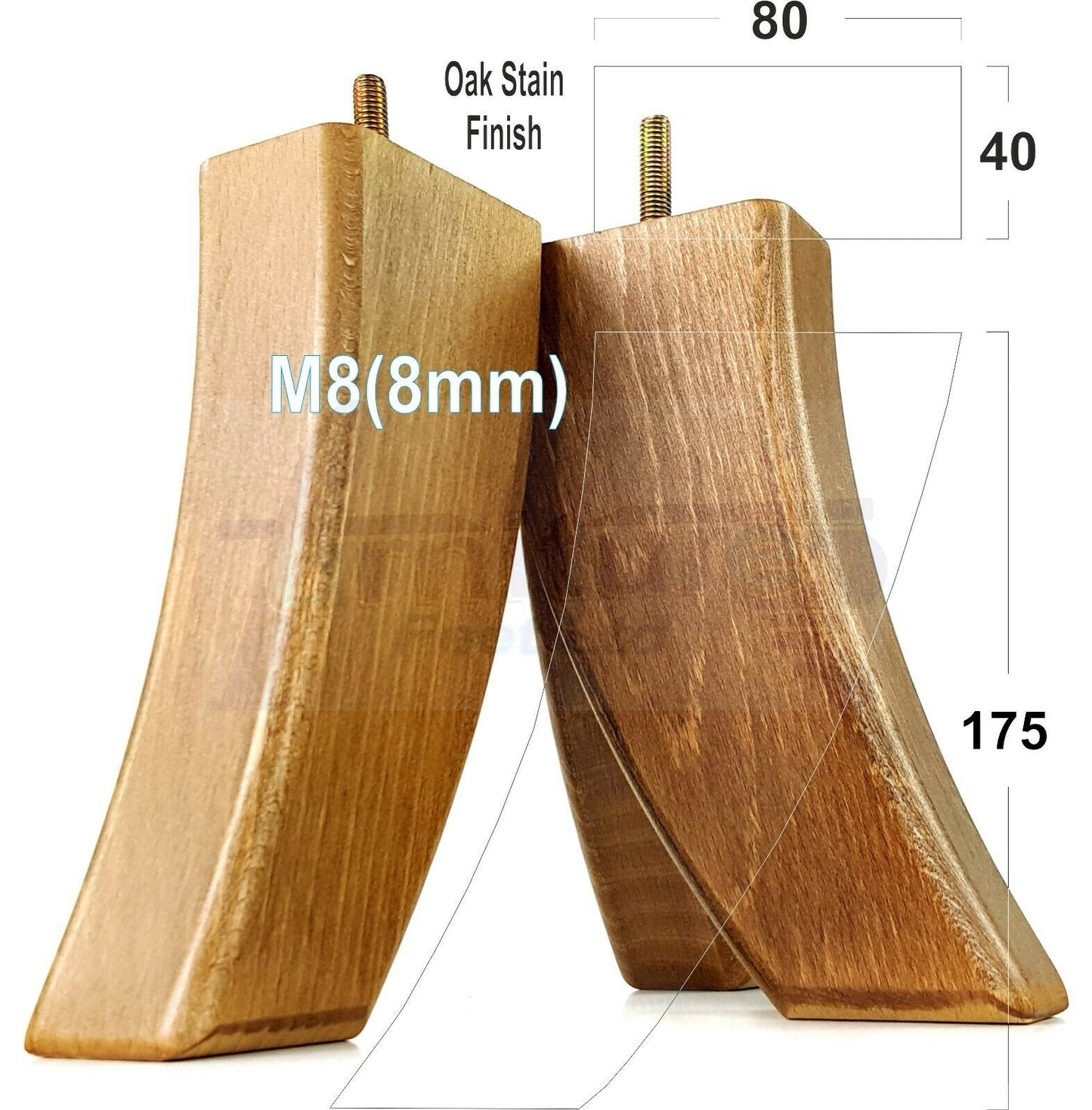 SET OF 4 WOODEN FURNITURE FEET 175mm HIGH REPLACEMENT SOFA LEGS 8mm Thread