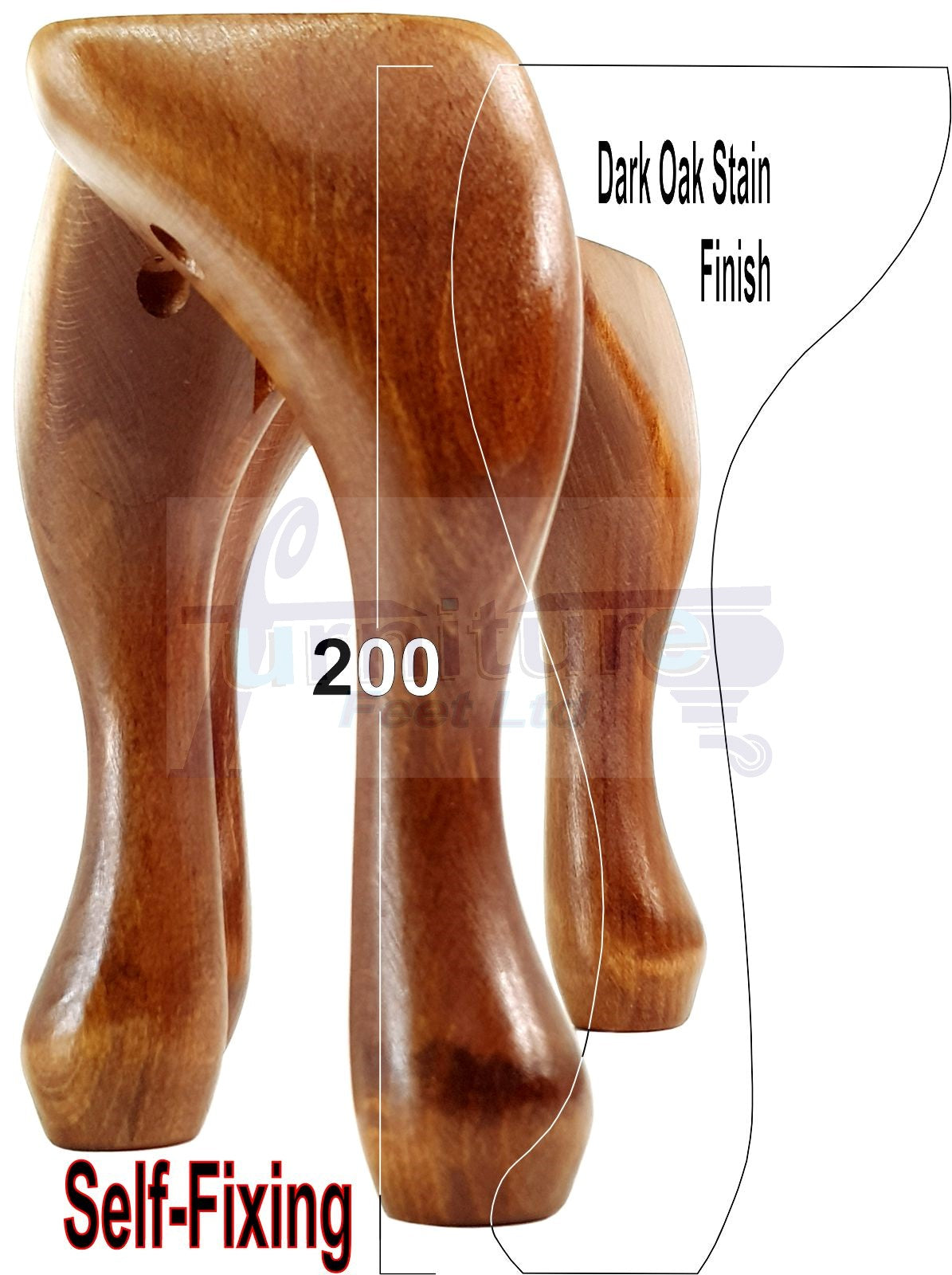 4 Wooden Traditional Queen Anne Furniture Legs 200mm Sofa Chair Beds (Self-Fix)