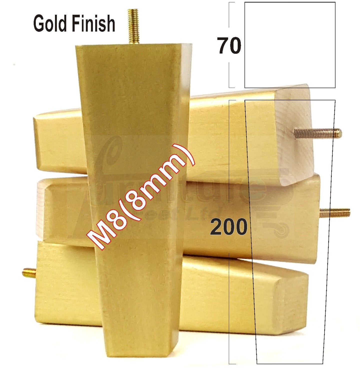4x Wooden Furniture Legs 200mm High Replacement Square Tapered Feet 8mm