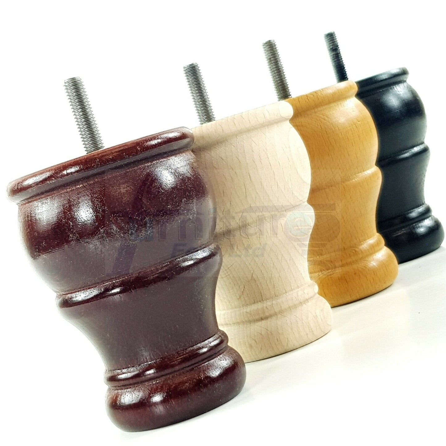 4 Turned Wood Furniture Chair Legs M8 Replacement Sofa Settee Chair Bed Feet 100mm High