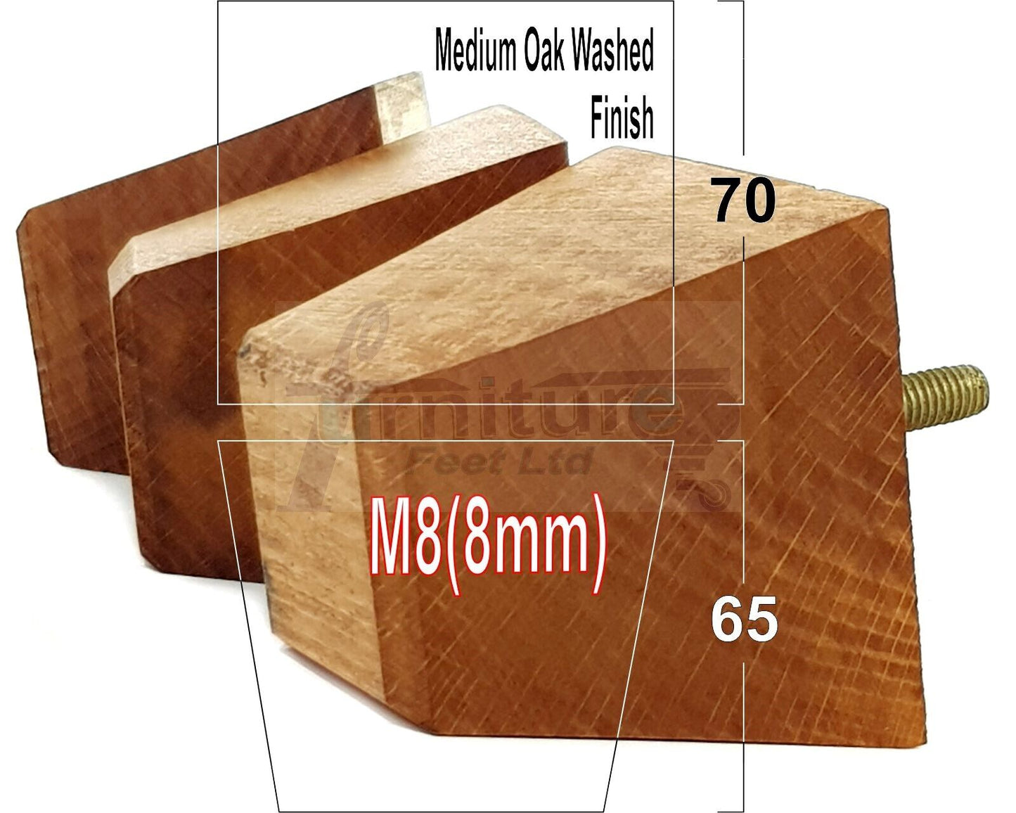 Set Of 4 Solid Wood Square Block Furniture Feet Replacement Legs 65mm High M8(8mm)