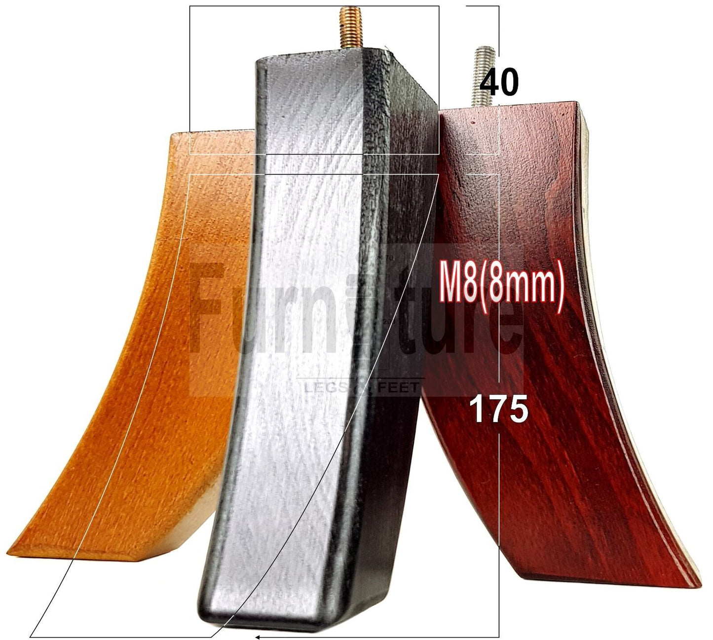 SET OF 4 WOODEN FURNITURE FEET 175mm HIGH REPLACEMENT SOFA LEGS 8mm Thread