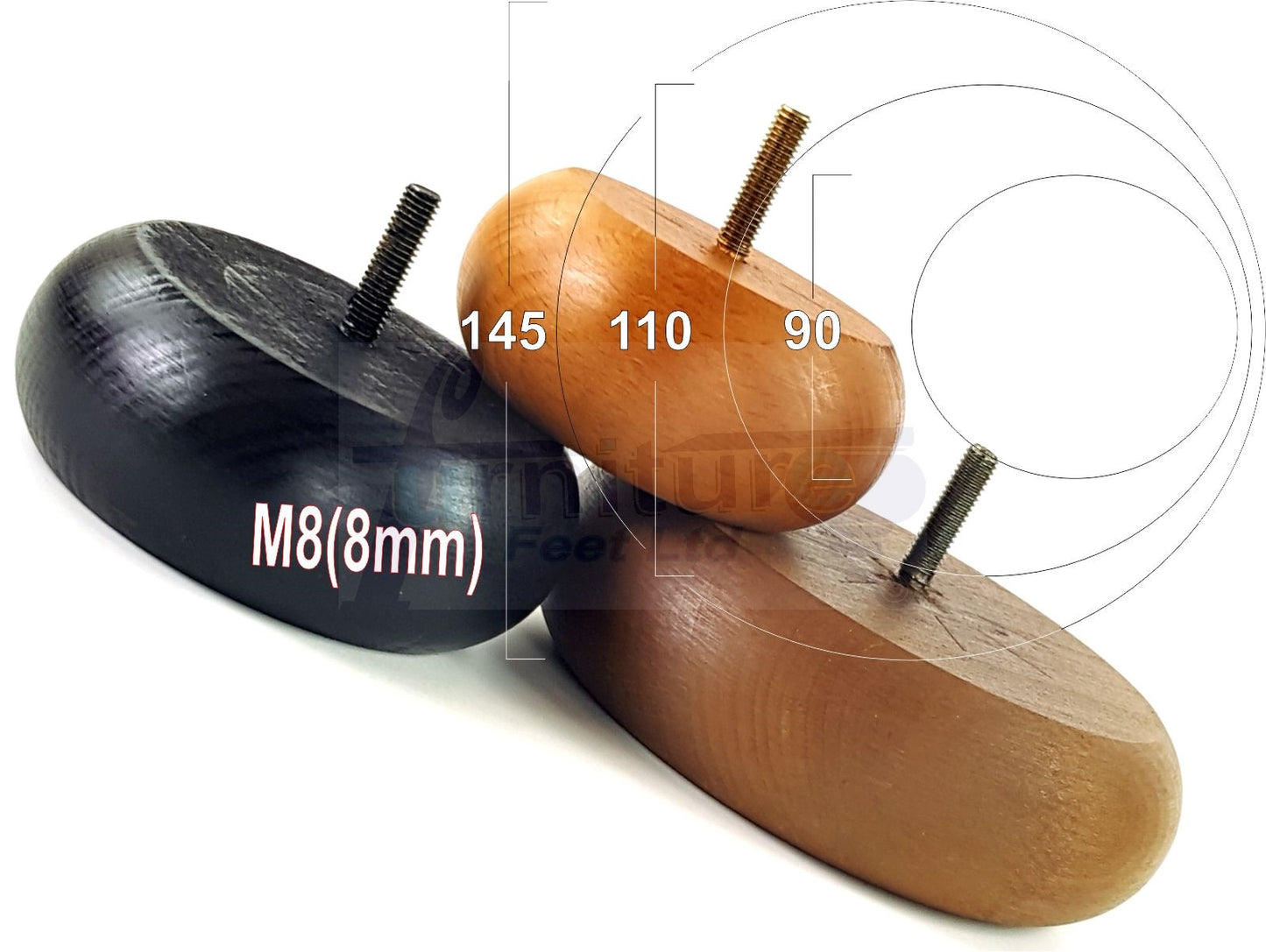 Set Of 4 Turned Wood Furniture Legs Chair Sofa Bed Replacement Bun Feet 40mm High