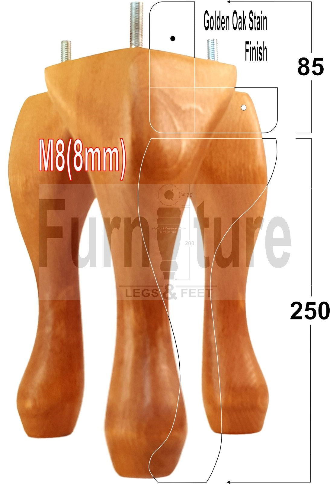 4 Replacement Traditional Queen Anne Furniture Leg 250mm High Sofa Chair Beds M8