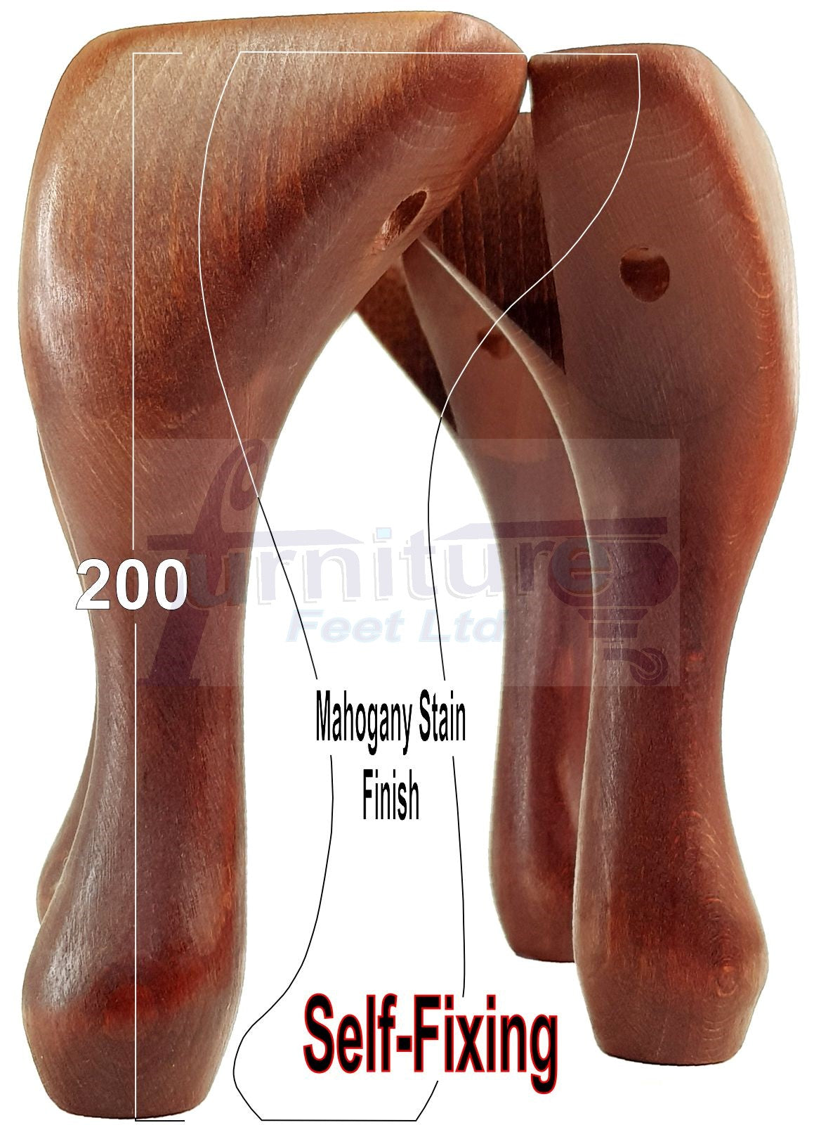 4 Wooden Traditional Queen Anne Furniture Legs 200mm Sofa Chair Beds (Self-Fix)