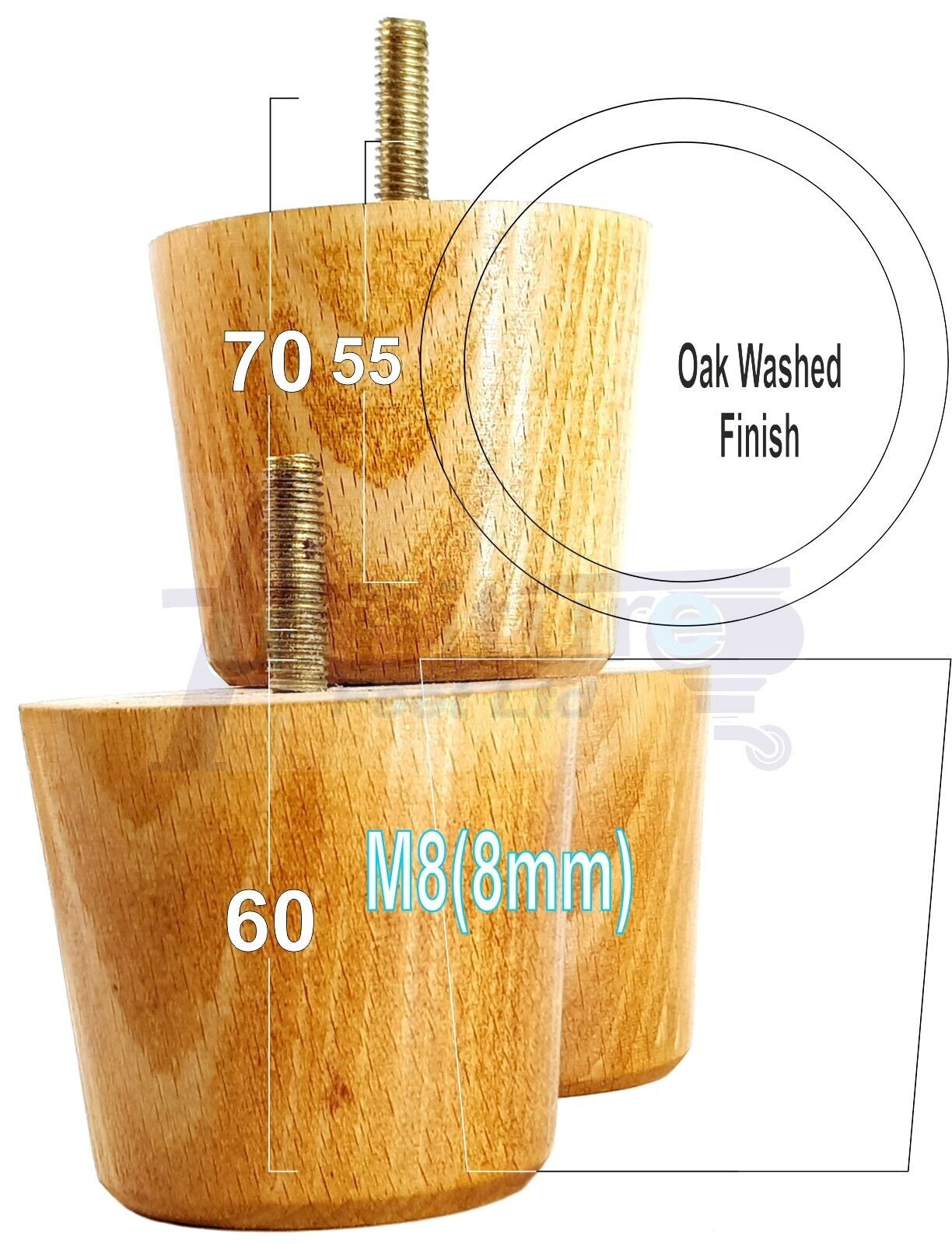 4 Replacement Bun Feet 60mm High Solid Wood Turned Furniture Legs M8 Multiple Colours Chairs Stools Sofa's Beds Settee & Cabinets 2.3 inches