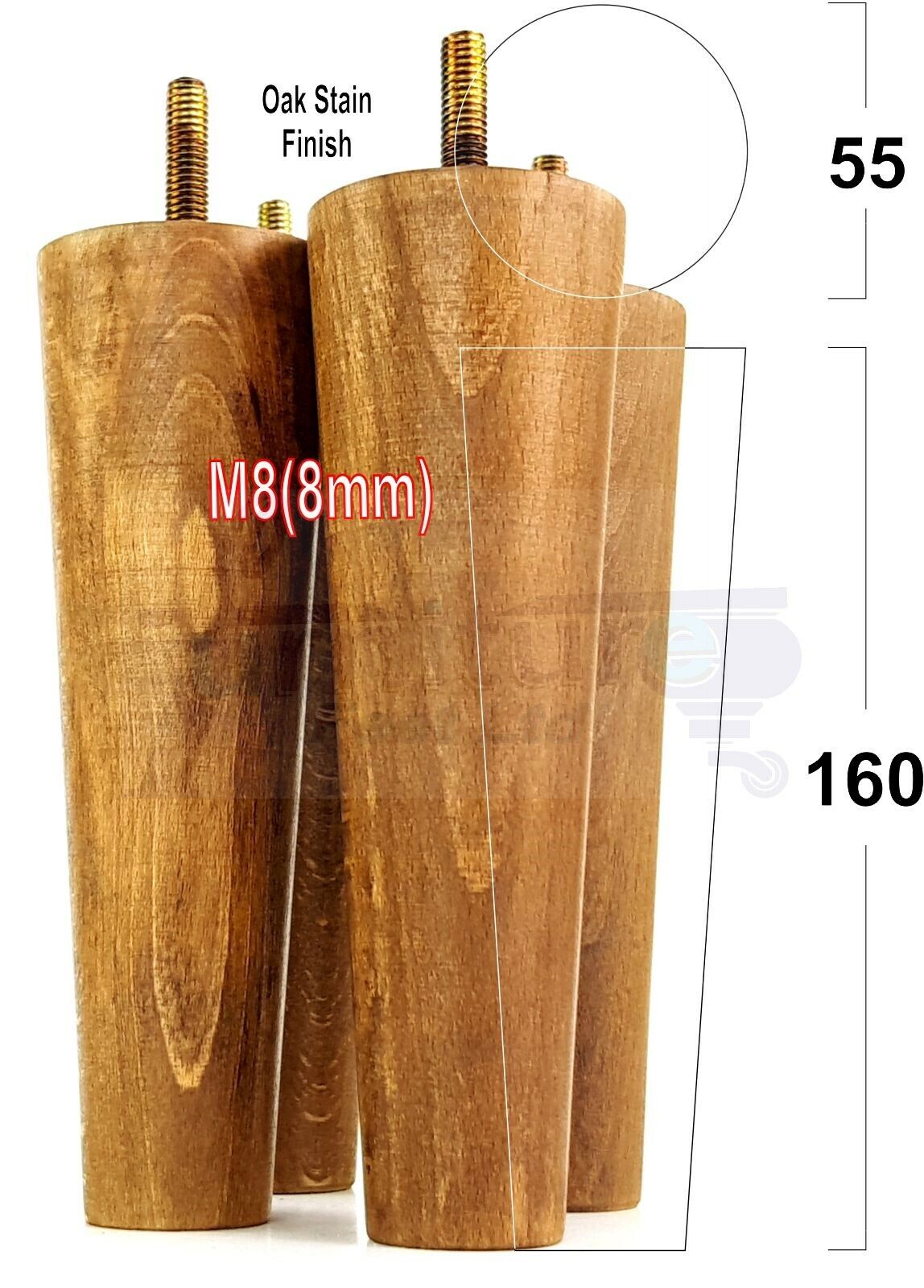 4 Solid Wood Replacement Furniture Chair Legs M8 Settee Sofa Feet 160mm High