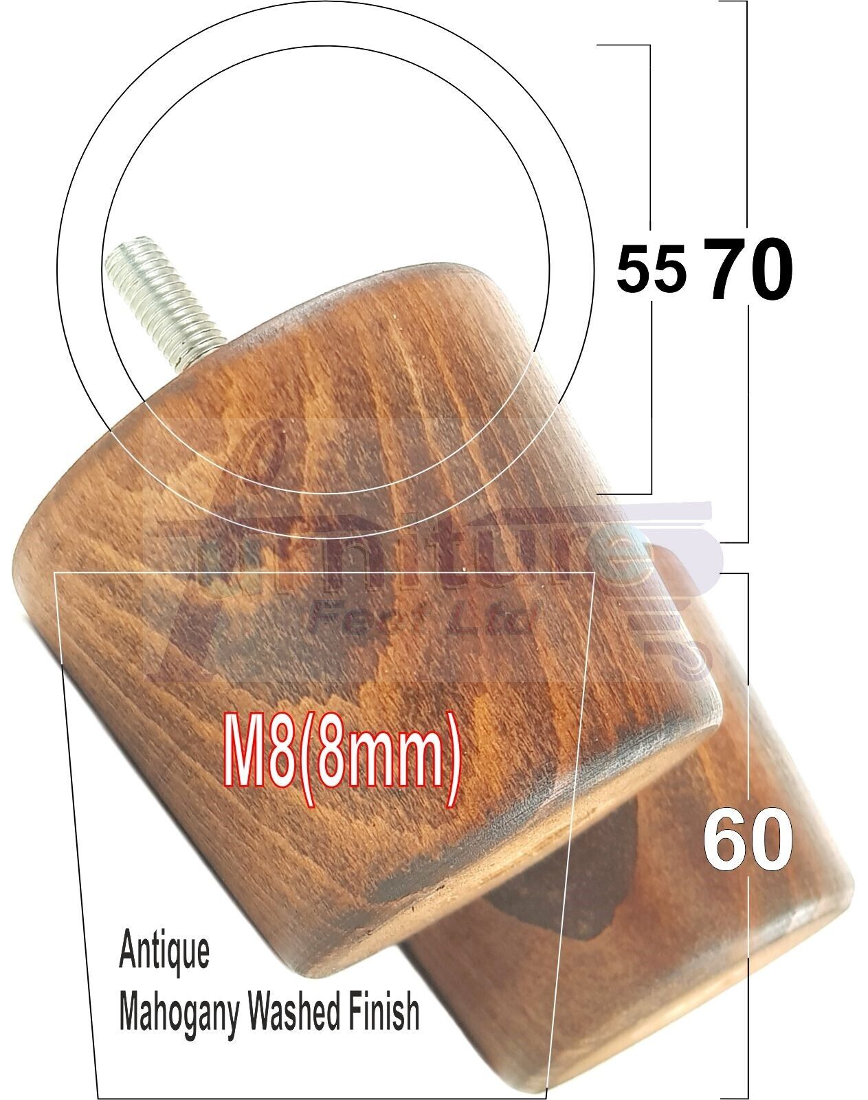 4 Replacement Bun Feet 60mm High Solid Wood Turned Furniture Legs M8 Multiple Colours Chairs Stools Sofa's Beds Settee & Cabinets 2.3 inches