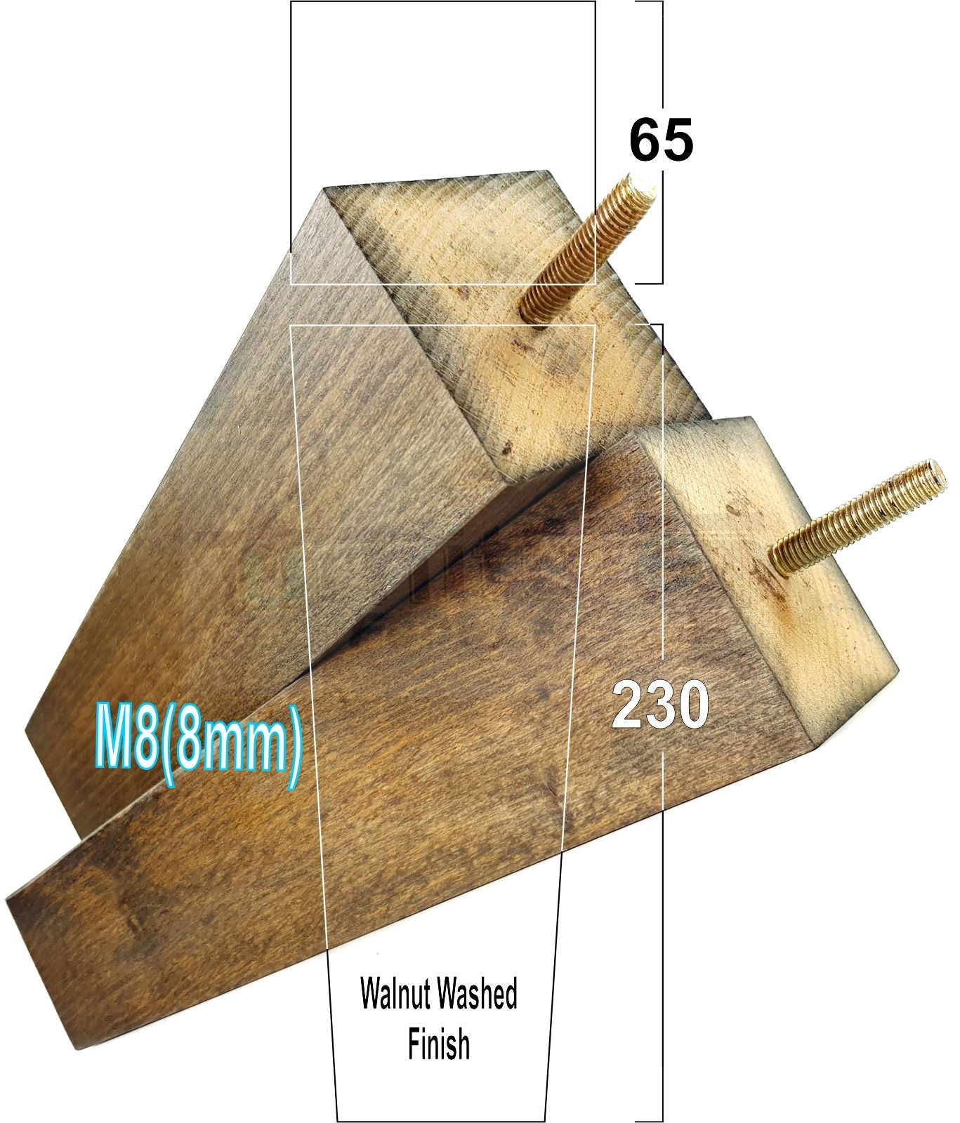 4 Solid Wood Furniture Feet Square Replacement Block Tapered Legs 230mm High M8 Sofa Chairs Stools Cabinets Beds