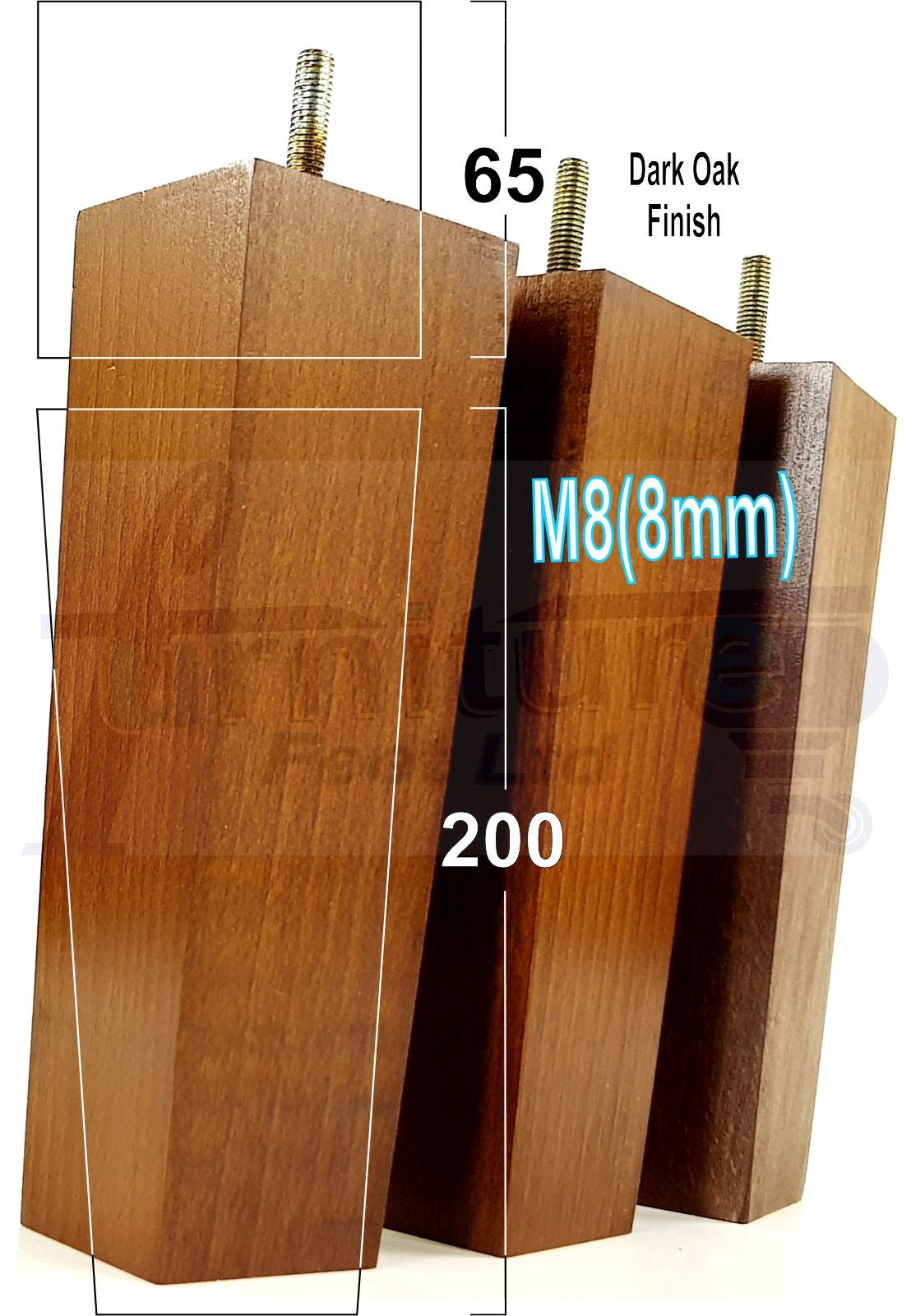 4 Solid Wood Furniture Feet Square Replacement Block Tapered Legs 200mm High M8 Sofa Chairs Stools Cabinets Beds