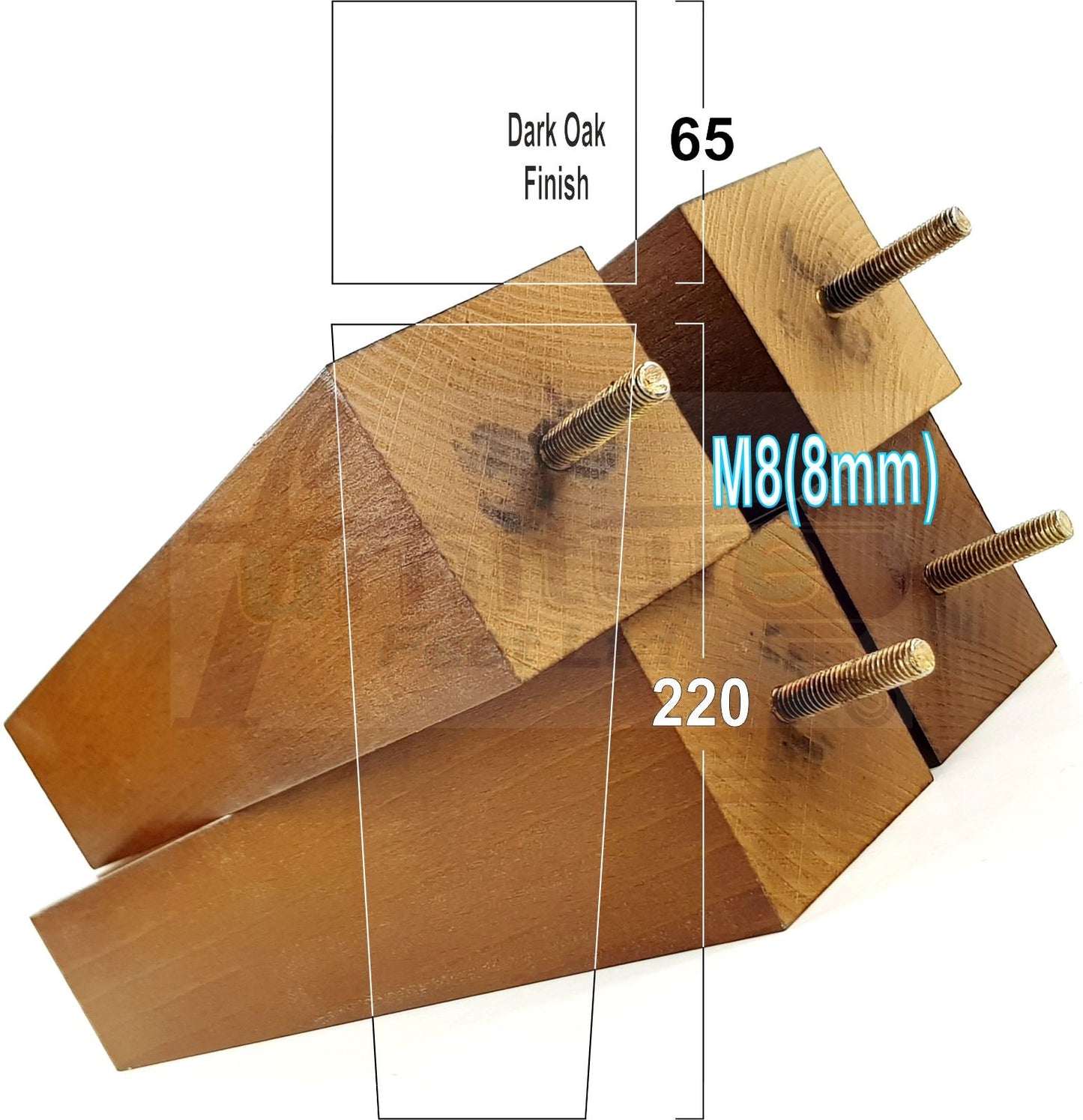 4 Solid Wood Furniture Feet Square Replacement Block Tapered Legs 220mm High M8 Sofa Chairs Stools Cabinets Beds