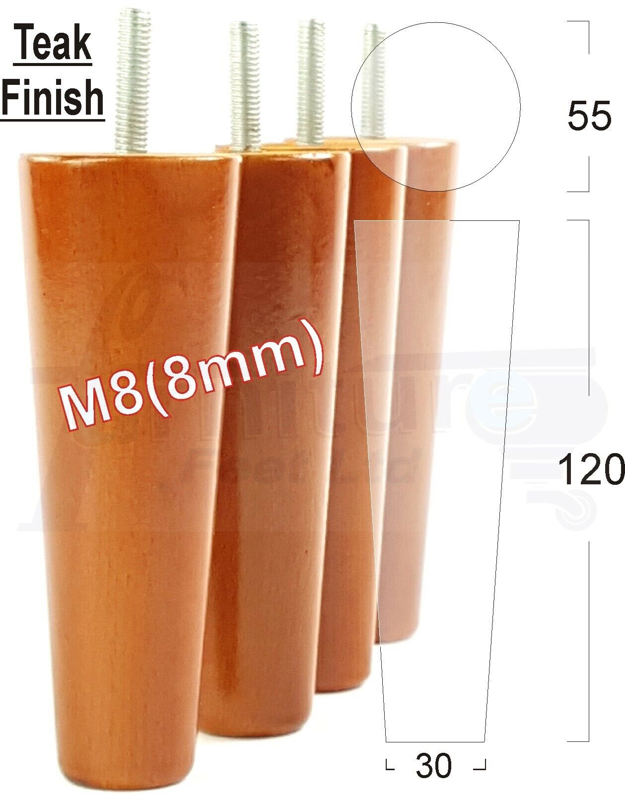 4 Wood Replacement Furniture Chair Legs M8 Footstool Settee Sofa Feet 120mm High