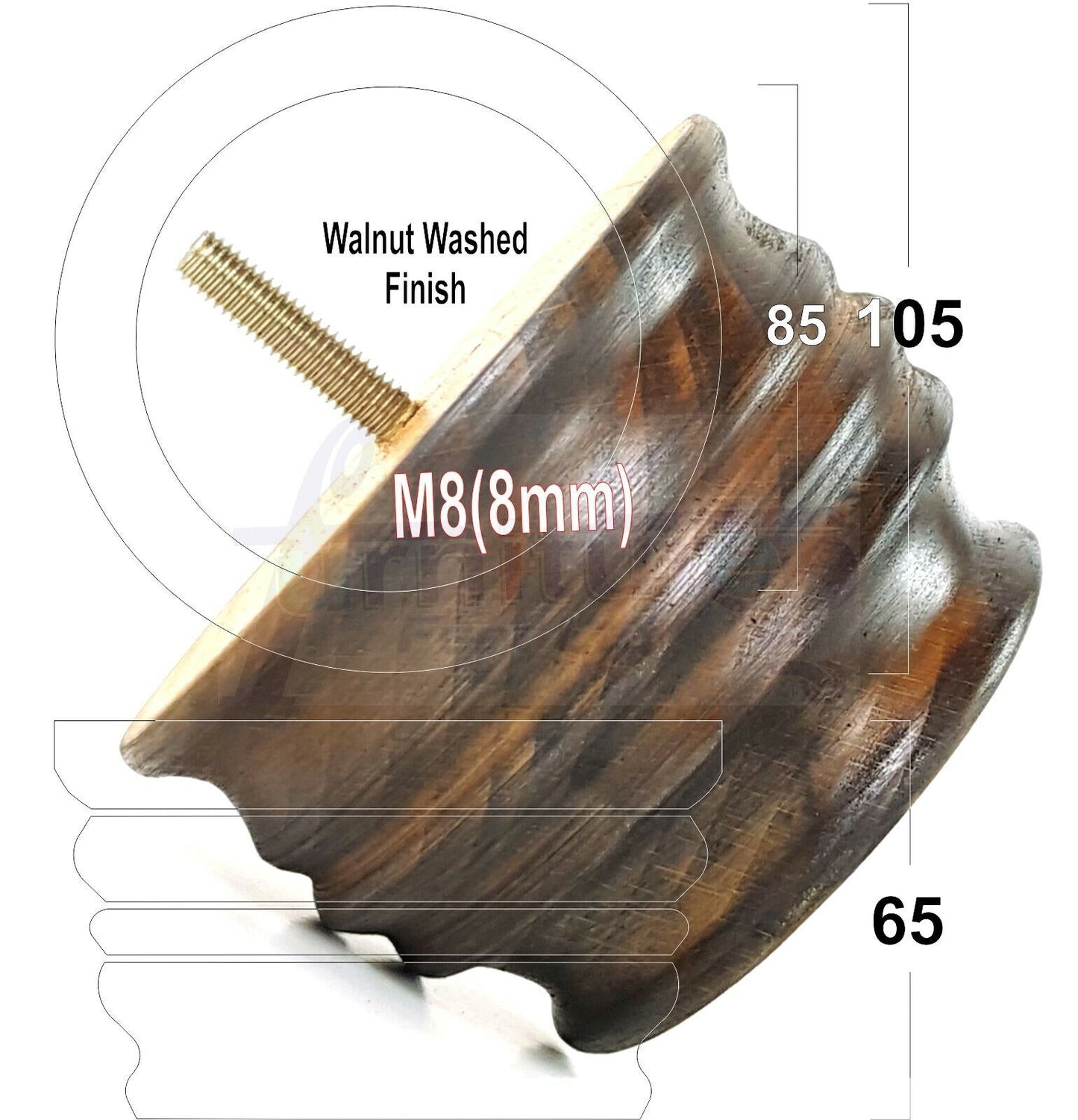 4x Turned Wooden Furniture Replacement Legs 65mm High 8mm Tread