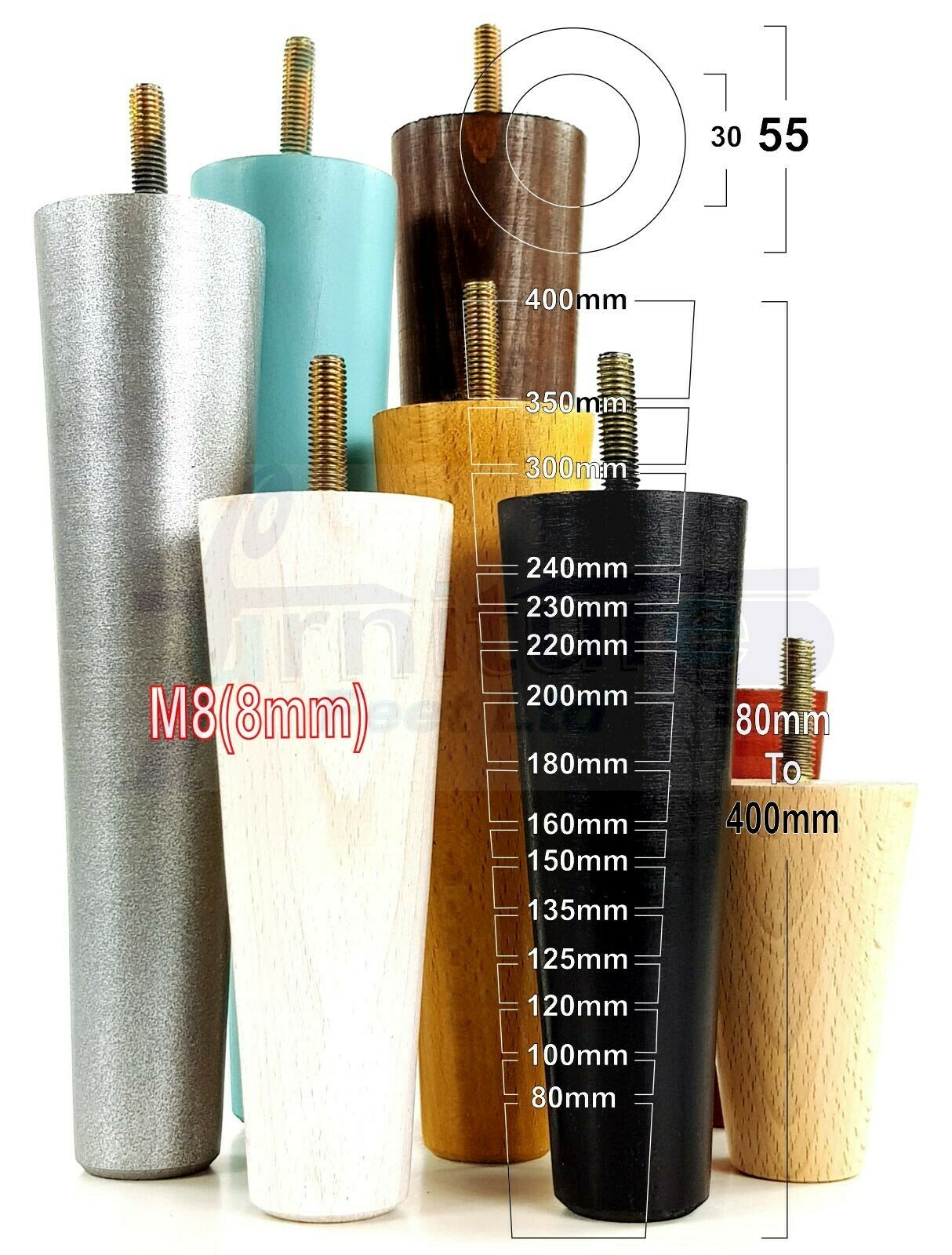 4 Solid Retro Wood Replacement Furniture Chair Legs M8 Settee Sofa Feet 230mm High