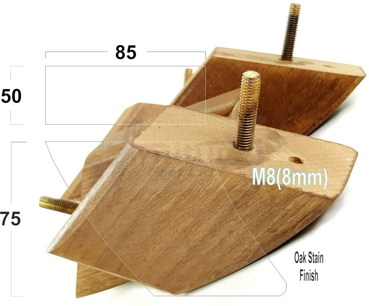 SET OF 4 WOODEN FURNITURE FEET 75mm HIGH REPLACEMENT SOFA LEGS 8mm Thread