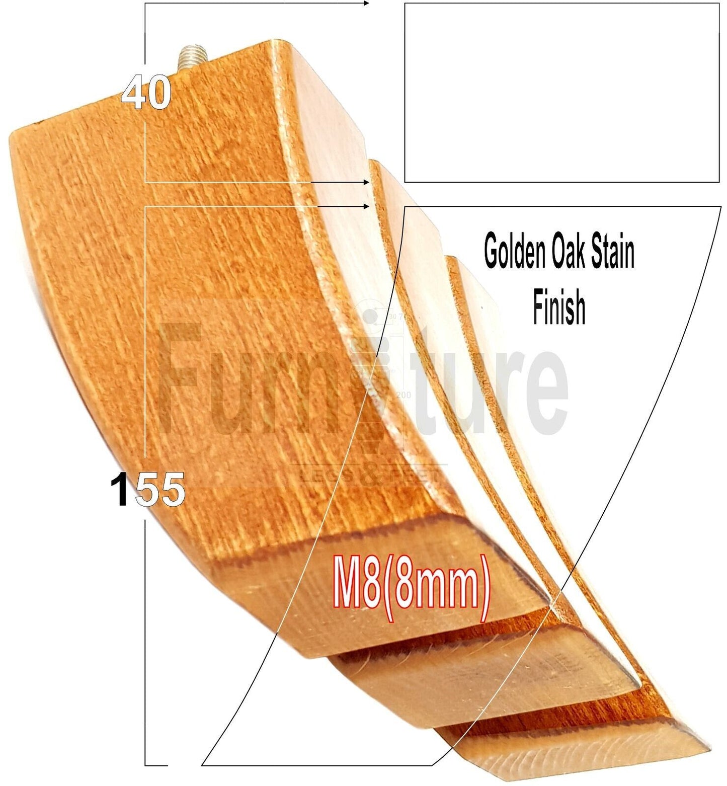 SET OF 4 WOODEN FURNITURE FEET 155mm HIGH REPLACEMENT SOFA LEGS 8mm Thread