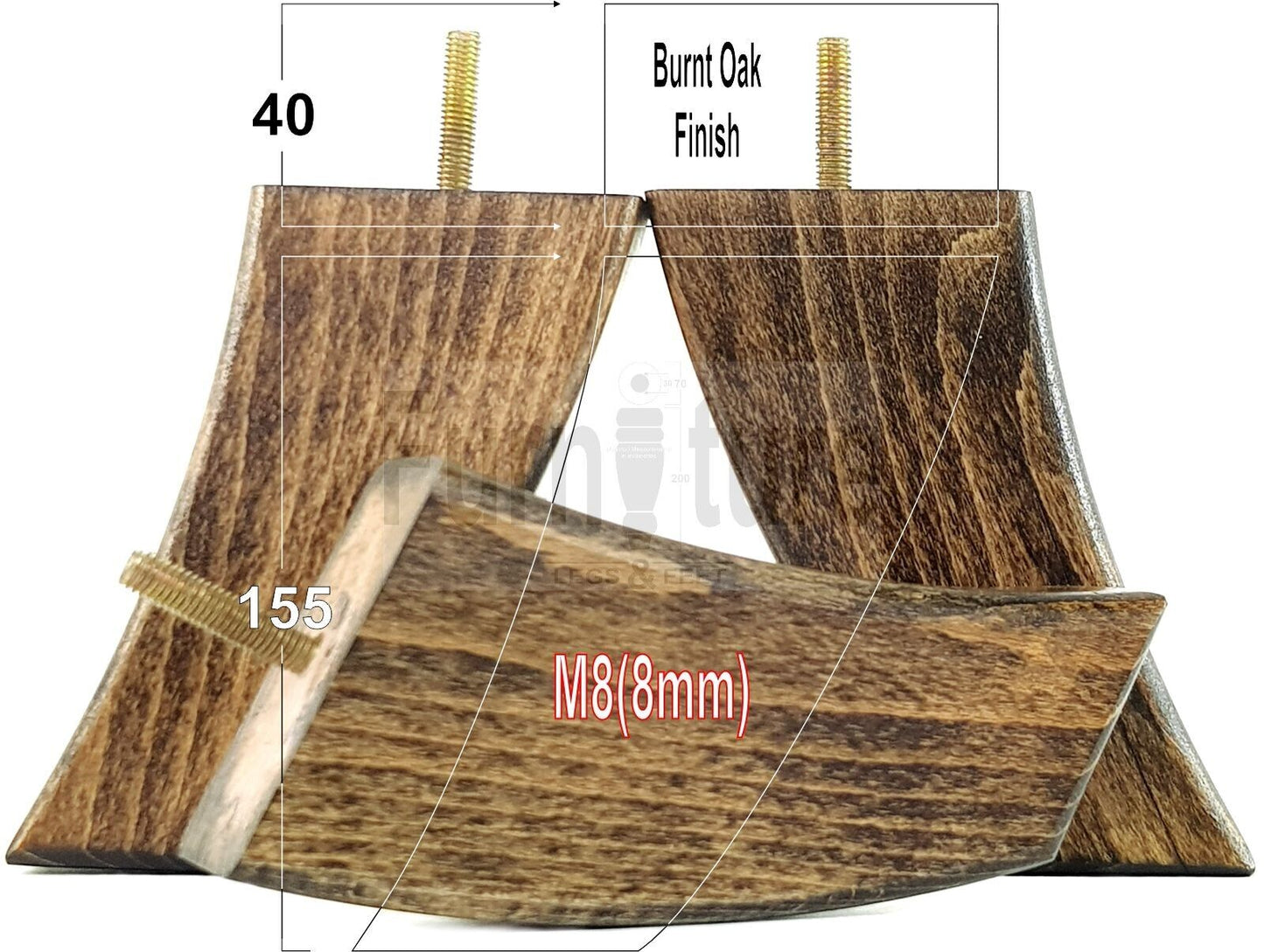 SET OF 4 WOODEN FURNITURE FEET 155mm HIGH REPLACEMENT SOFA LEGS 8mm Thread