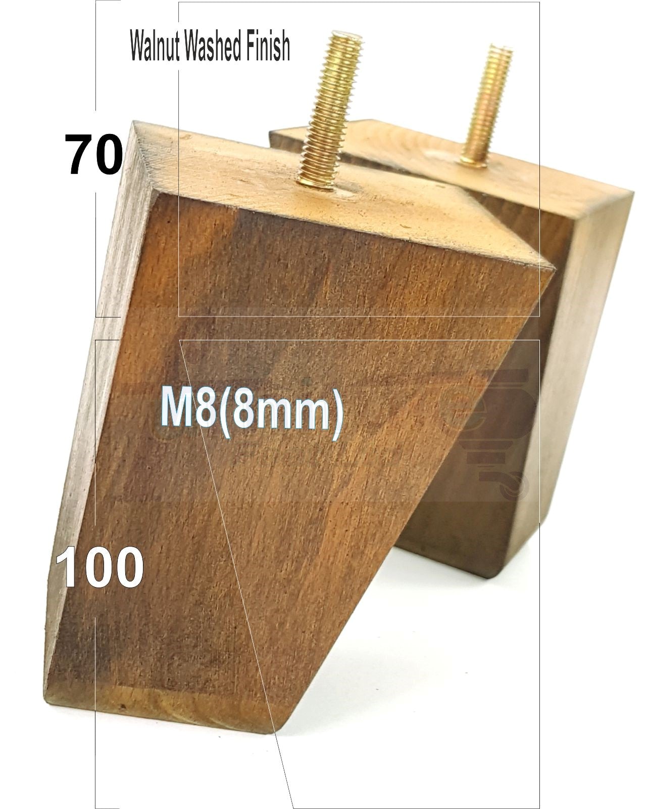 4x Angled Block Wood Sofa Legs 100mm High Replacement Furniture Feet Chairs Cabinets M8(8mm)