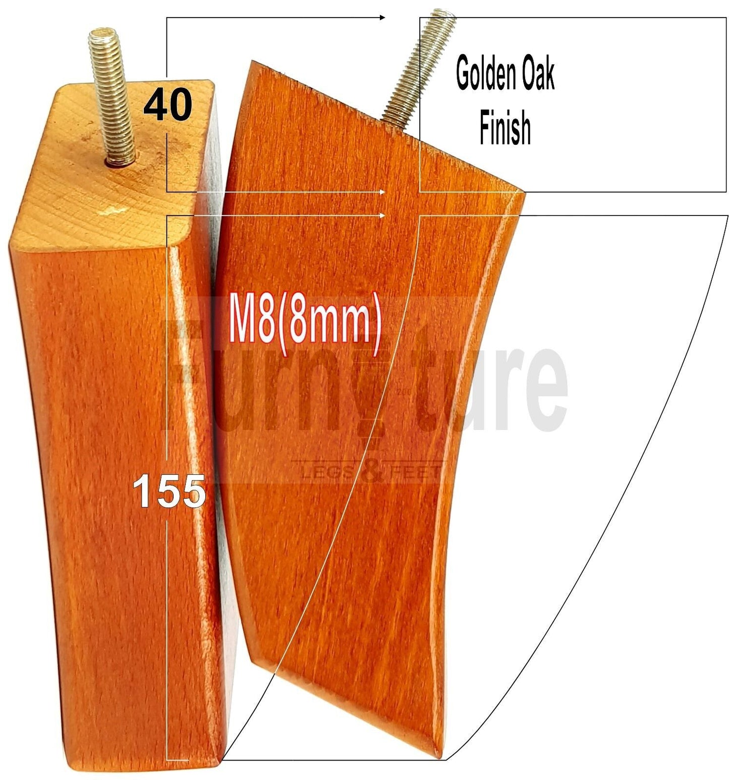 SET OF 4 WOODEN FURNITURE FEET 155mm HIGH REPLACEMENT SOFA LEGS 8mm Thread
