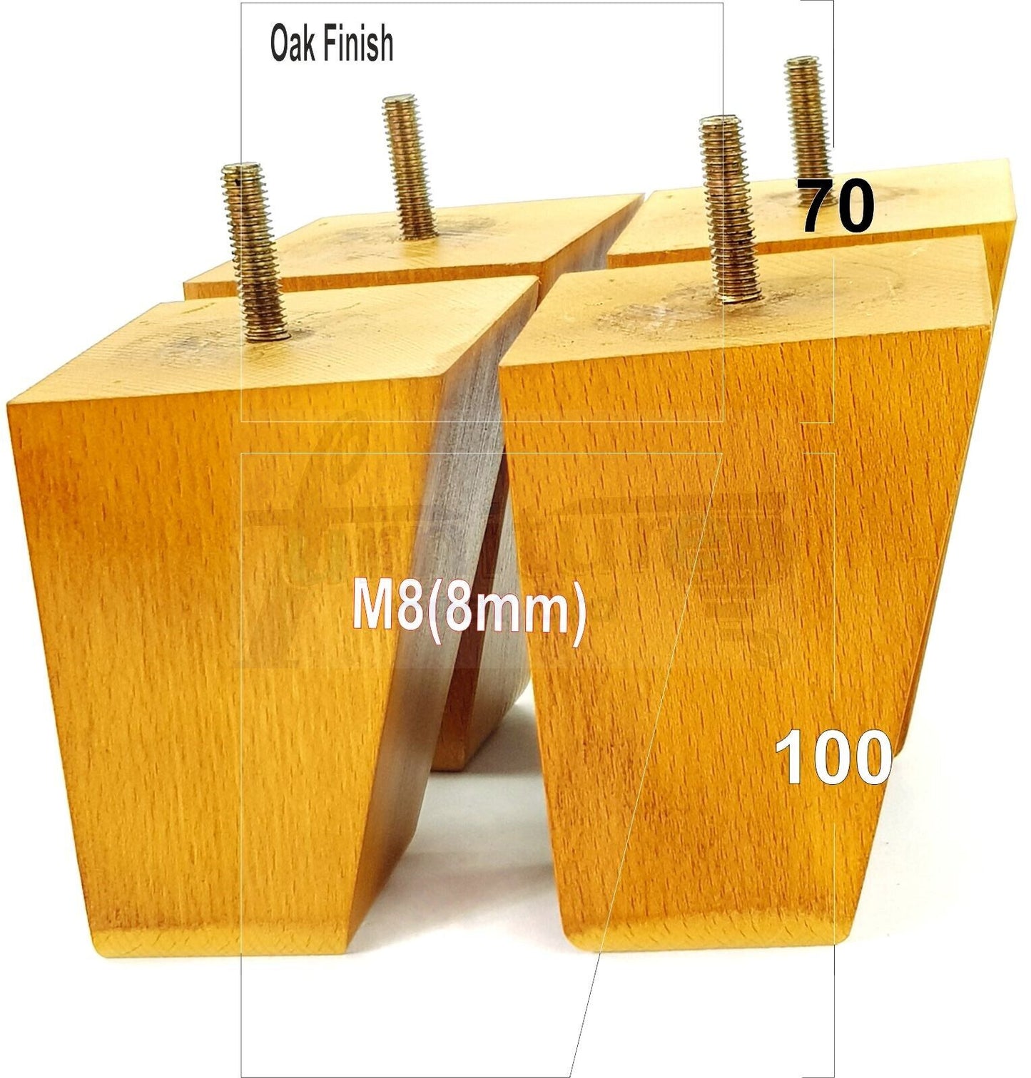4x Angled Block Wood Sofa Legs 100mm High Replacement Furniture Feet Chairs Cabinets M8(8mm)