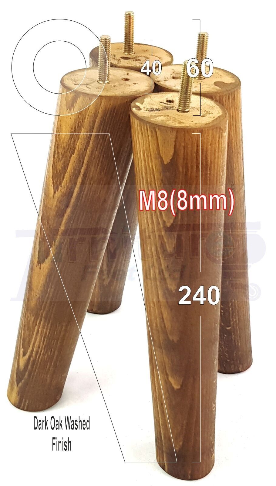 4x Wood Replacement Angled Furniture Chair Legs M8 Settee Sofa Feet 240mm High