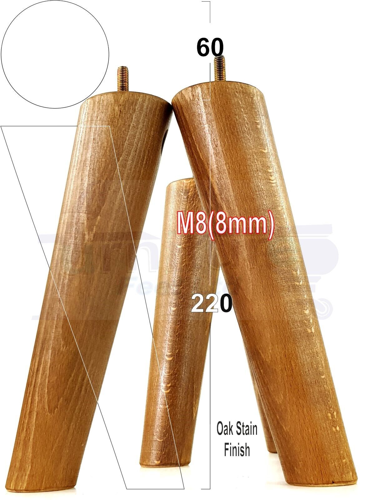 4 Solid Wood Turned Furniture Feet Replacement Mid Centry Angled Retro Legs 220mm High M8 Sofa Chairs Stools Cabinets Beds
