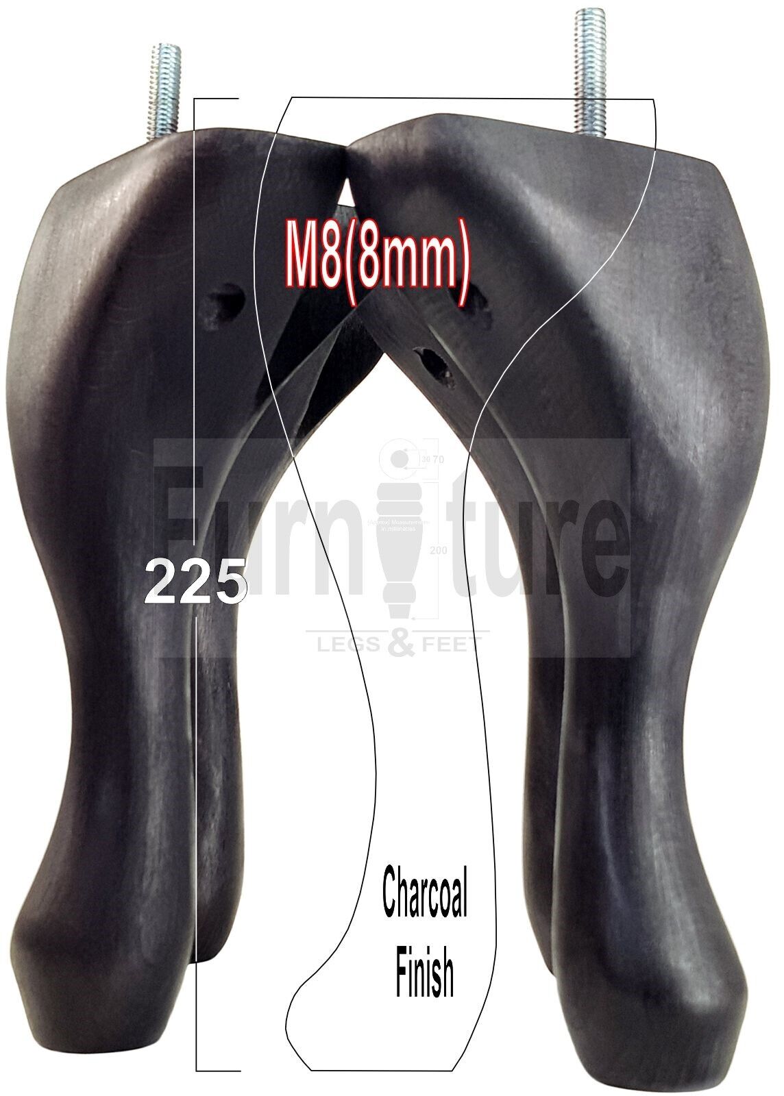 4x Solid Wood Furniture Feet 225mm High Vintage Queen Anne Replacement Legs M8 8 Inches
