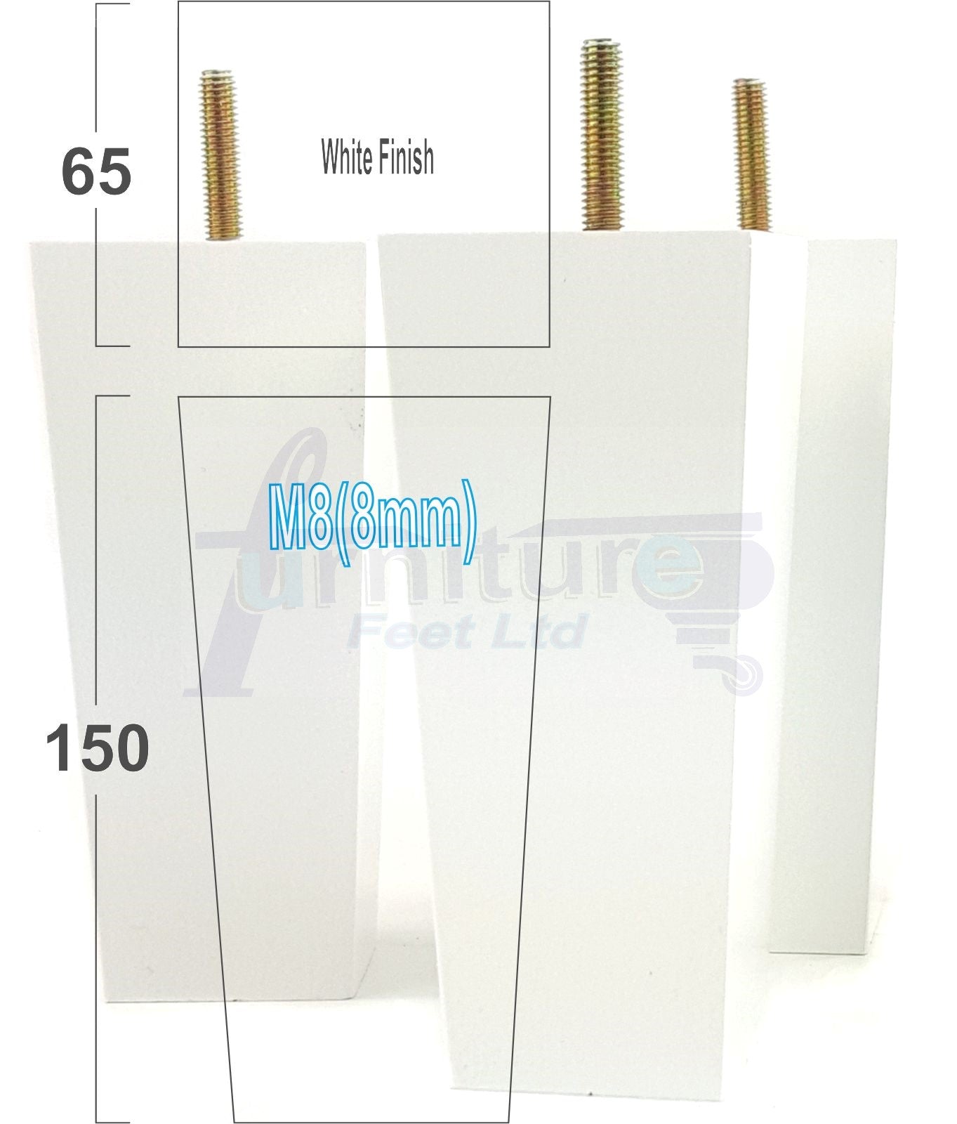 4 Solid Wood Furniture Feet Square Replacement Block Tapered Legs 150mm High M8 Sofa Chairs Stools Cabinets Beds