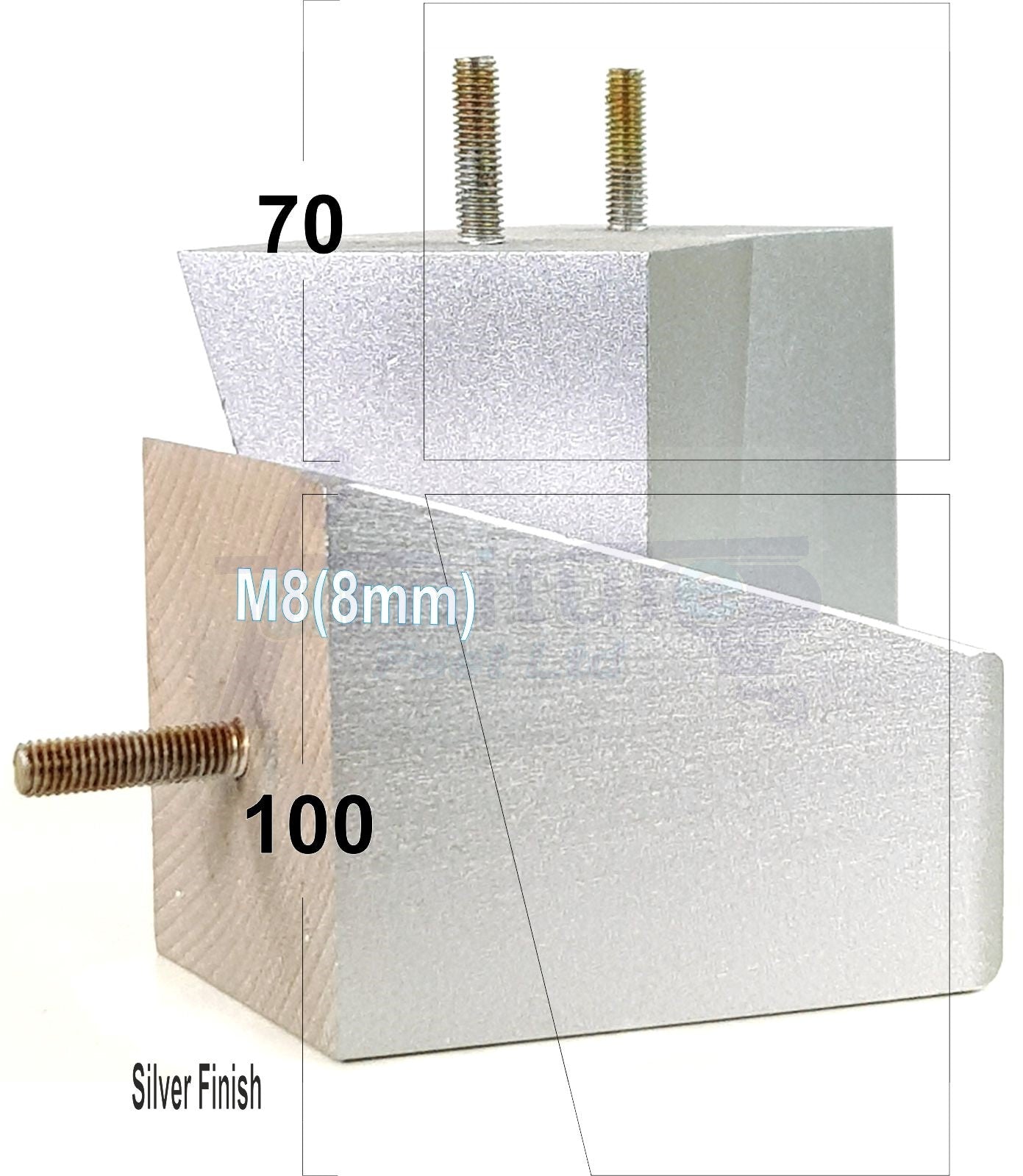 4x Angled Block Wood Sofa Legs 100mm High Replacement Furniture Feet Chairs Cabinets M8(8mm)